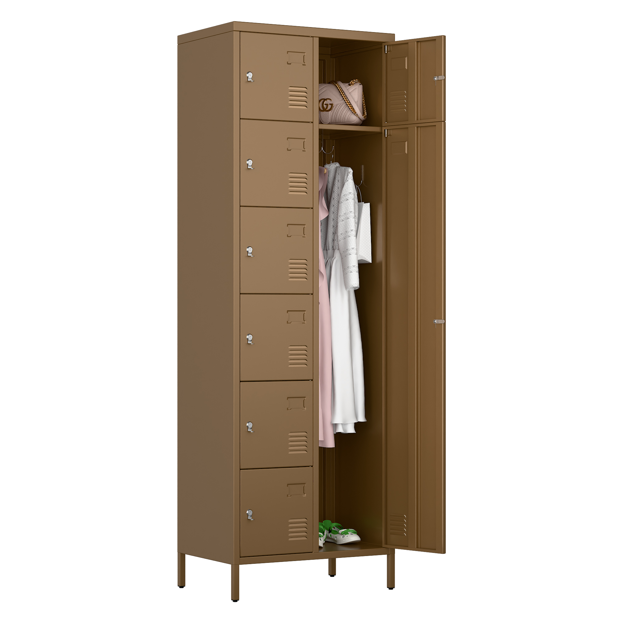 72" H Metal Storage Lockers with 8 Doors(7 Small +1 Big Doors),Coffee