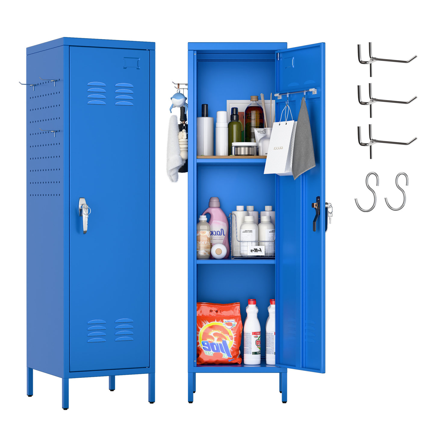 Metal Storage Locker with Pegboard,Blue