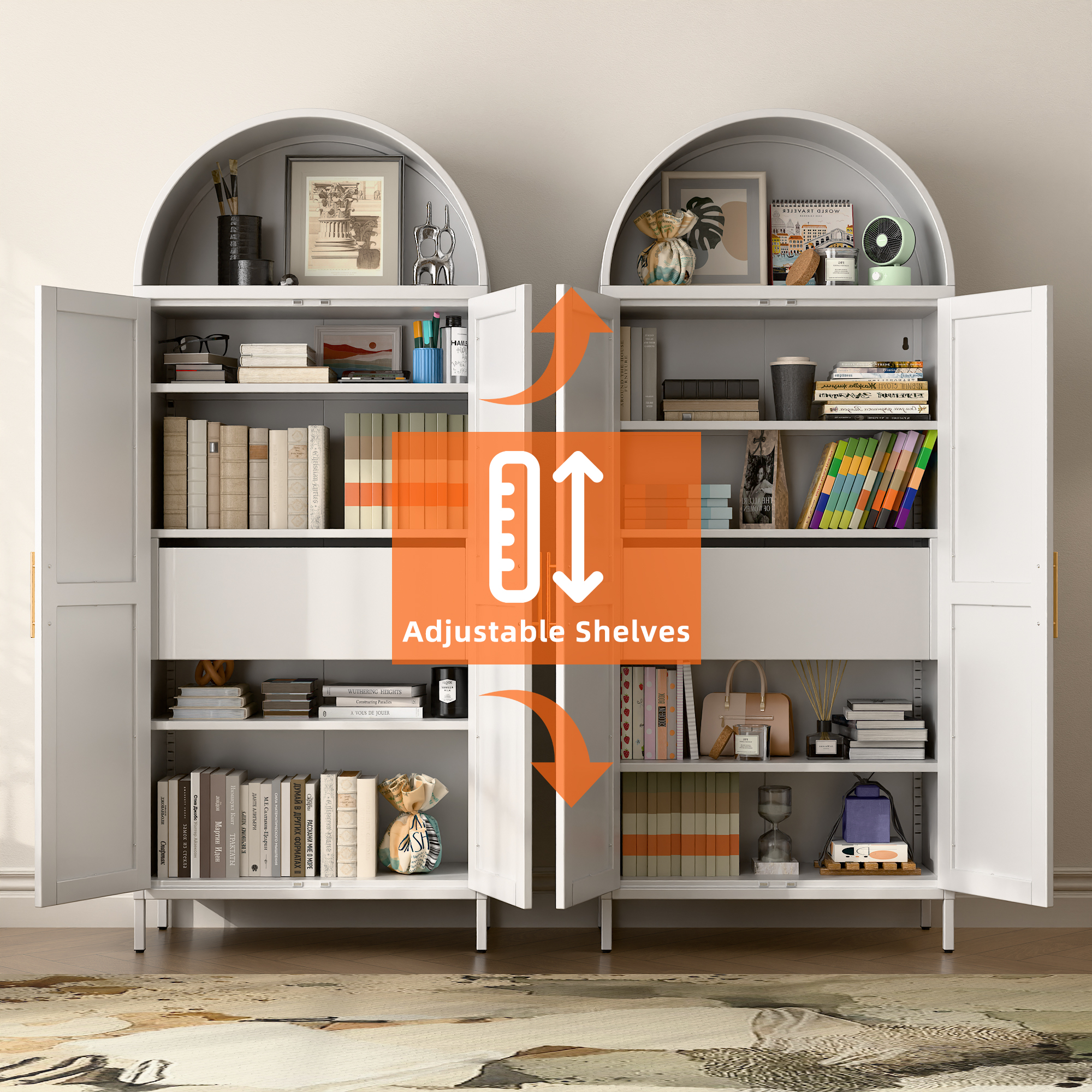 72.8"H Metal Arched Cabinet with 1 Drawer,Assembly Required,White