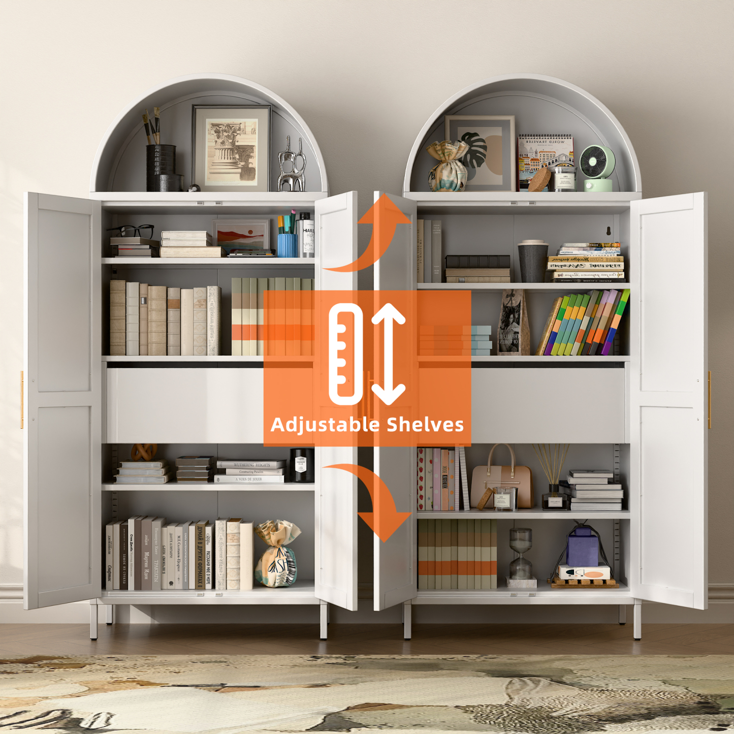 72.8"H Metal Arched Cabinet with 1 Drawer,Assembly Required,White