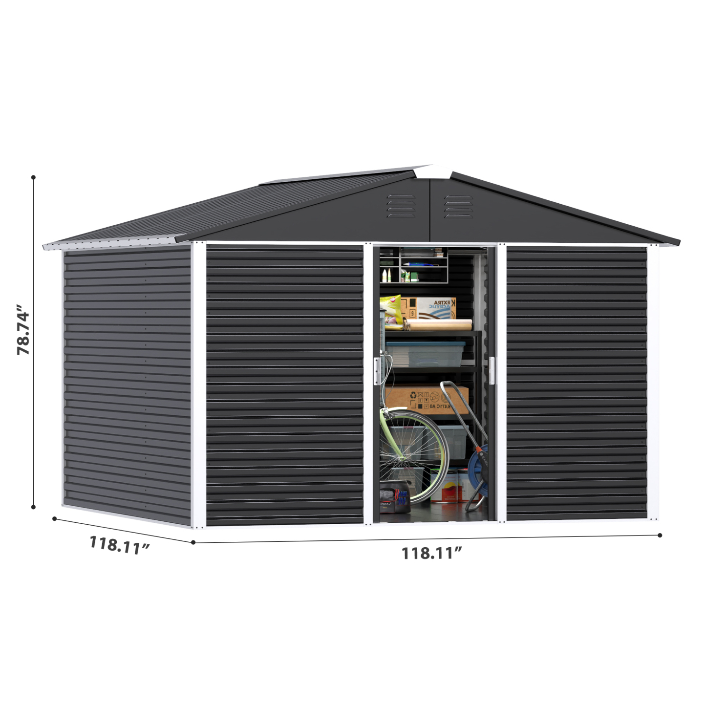 Large-sized Outdoor Metal Shed  10 ft. W x 10 ft. D,Black