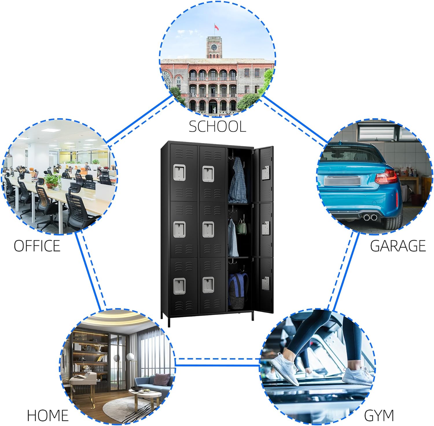 Aobabo Metal Lockers for Employees with Lock (9 Door-Black)