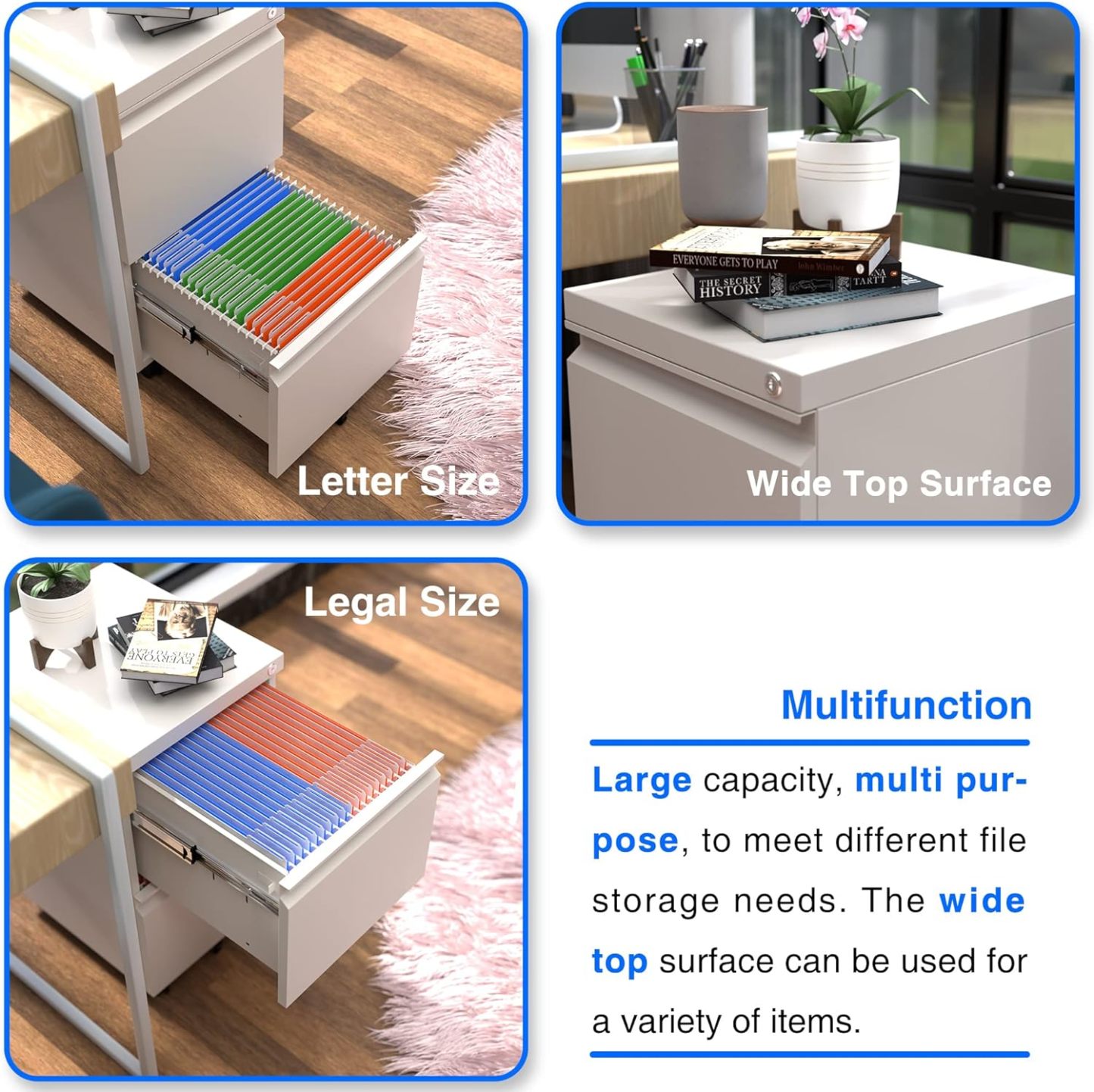 Mobile File Cabinet, 14.96 Inches Wide 2 Drawer White