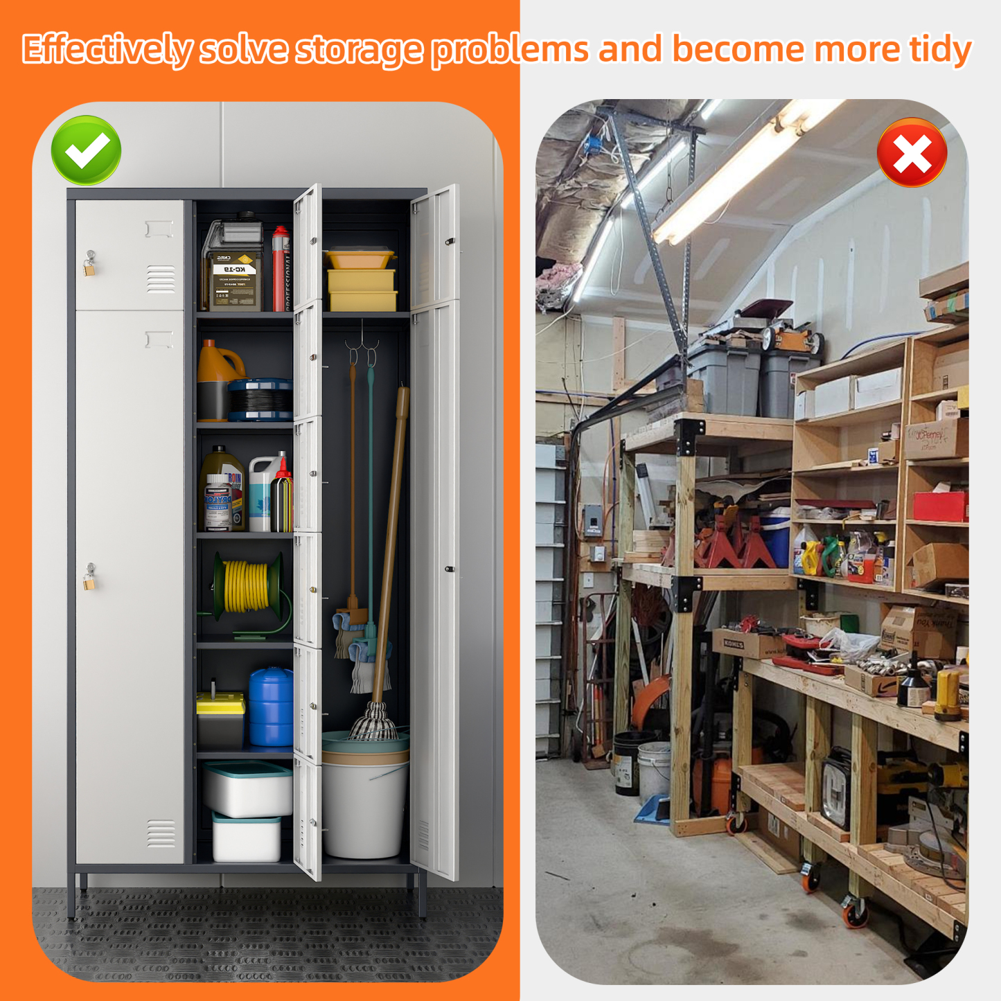 72" H Metal Storage Lockers with 10 Doors，2 Big Doors and 8 Small Doors，Grey&White