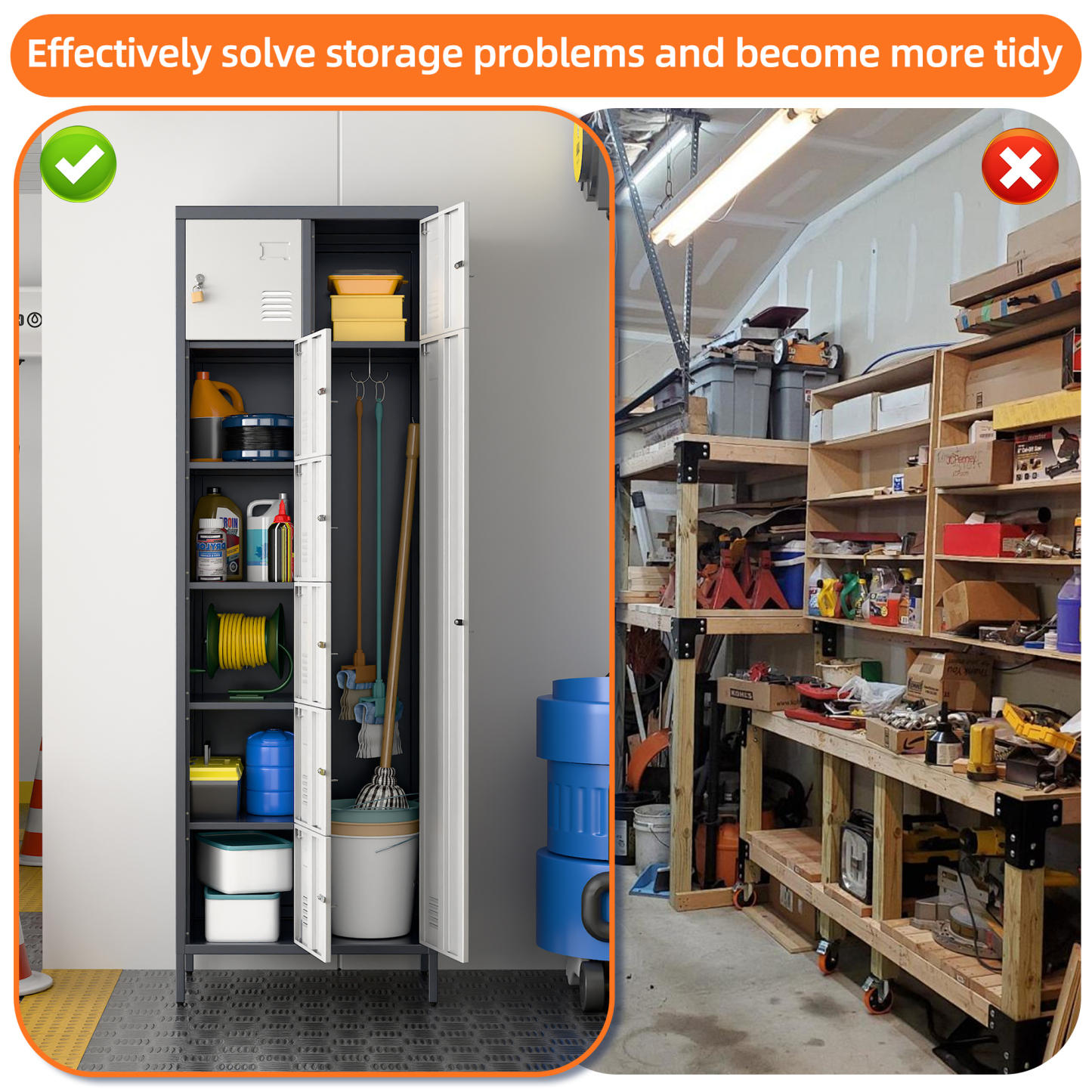 72" H Metal Storage Lockers with 8 Doors,Grey&White,(7 Small +1 Big Doors)