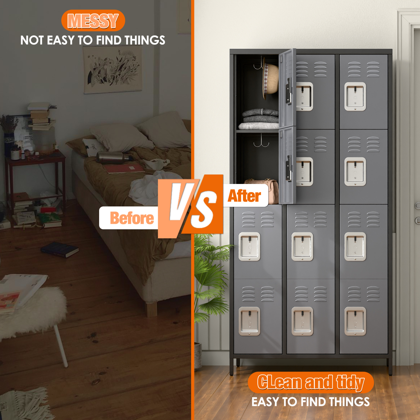 Aobabo 12 Door Metal Locker (Dark Grey)