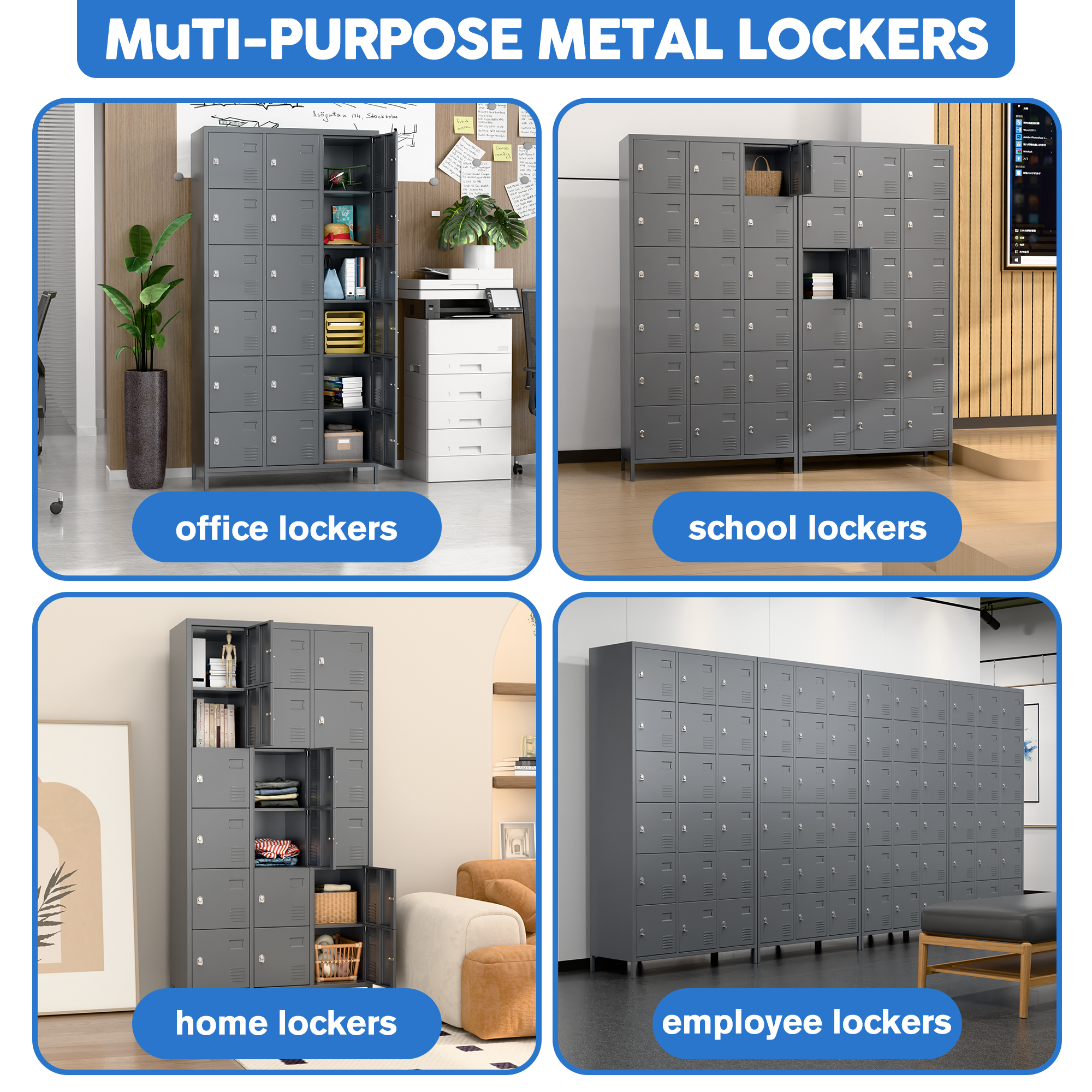 Aobabo metal storage locker(18 doors-dark grey)