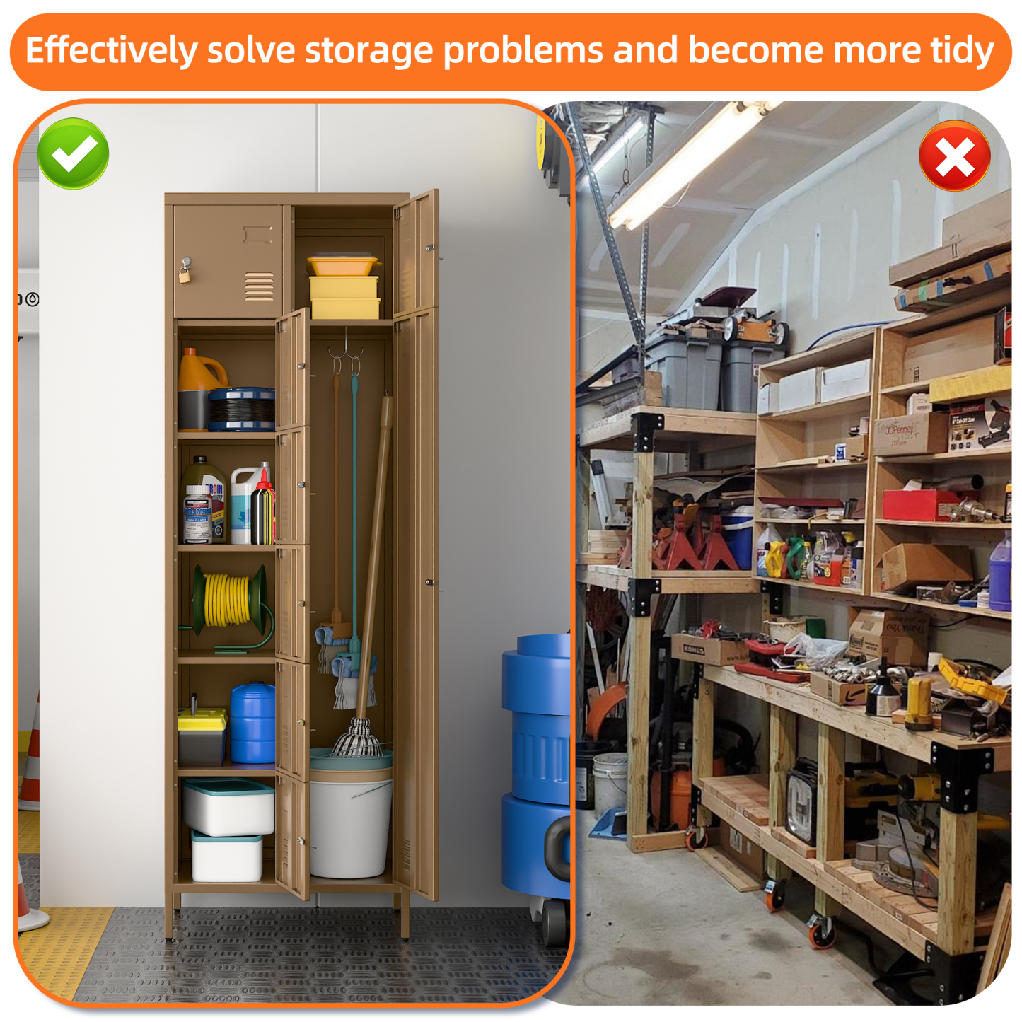 72" H Metal Storage Lockers with 8 Doors(7 Small +1 Big Doors),Coffee