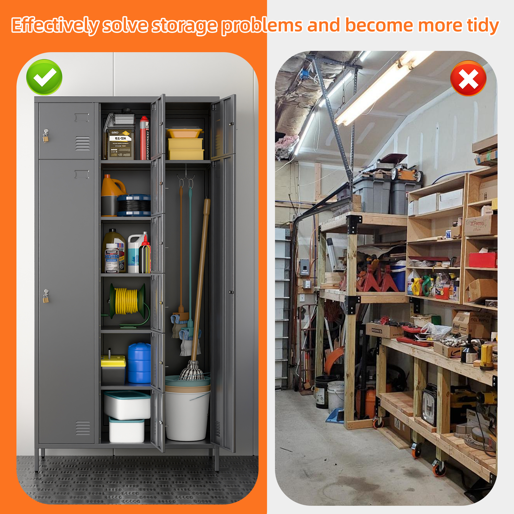 72"H Metal Storage Lockers with 10 Doors,2 Big Doors and 8 Small Doors,Dark Grey