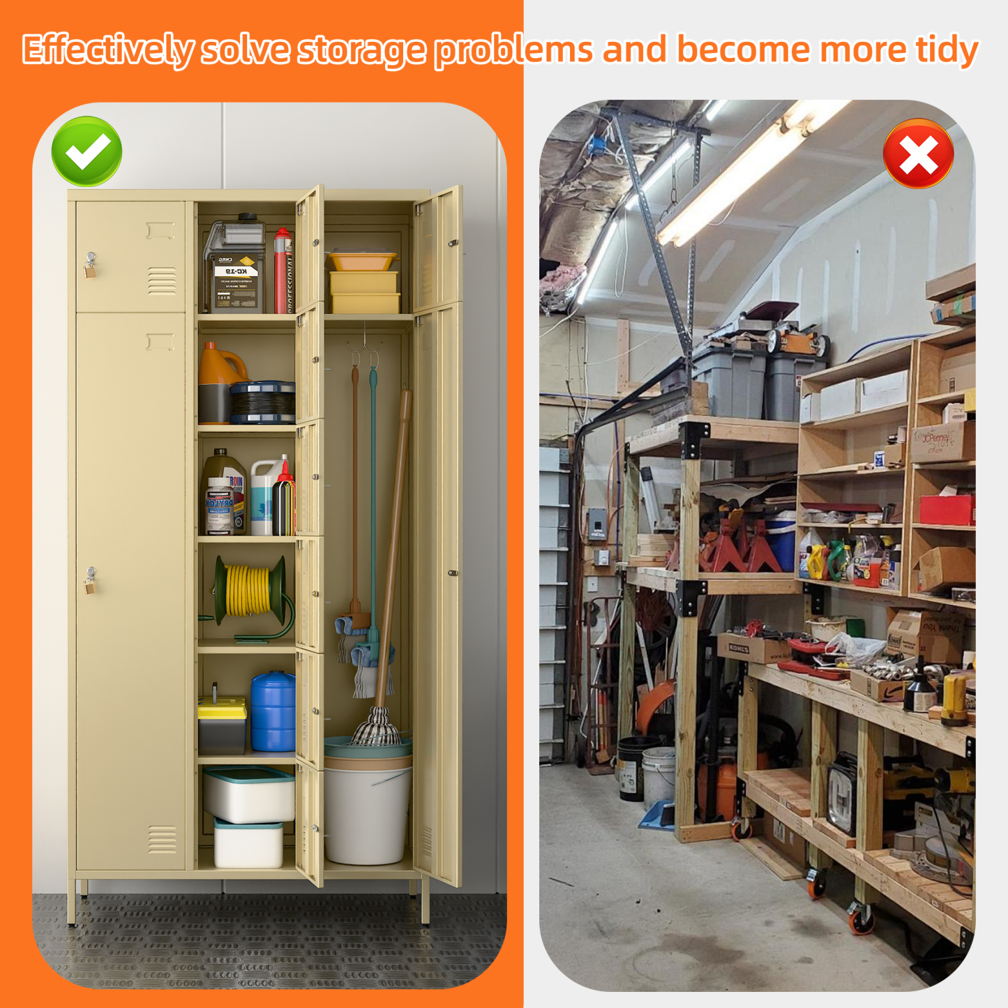 72"H Metal Storage Lockers with 10 Doors,2 Big Doors and 8 Small Doors,Camel