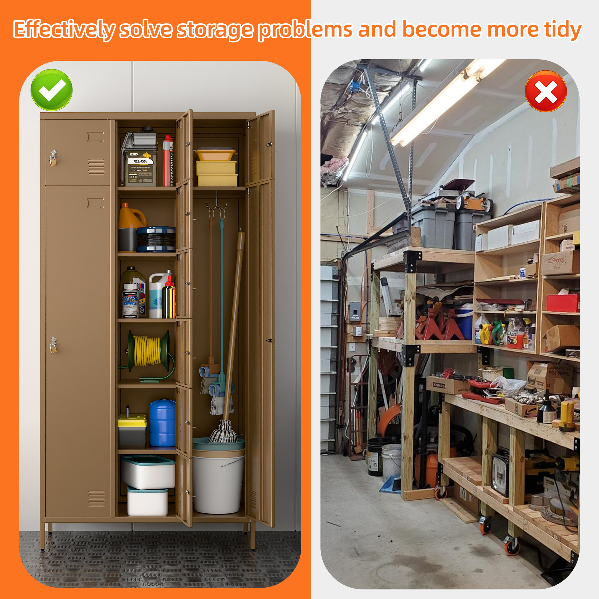 72"H Metal Storage Lockers with 10 Doors,2 Big Doors and 8 Small Doors,Coffee