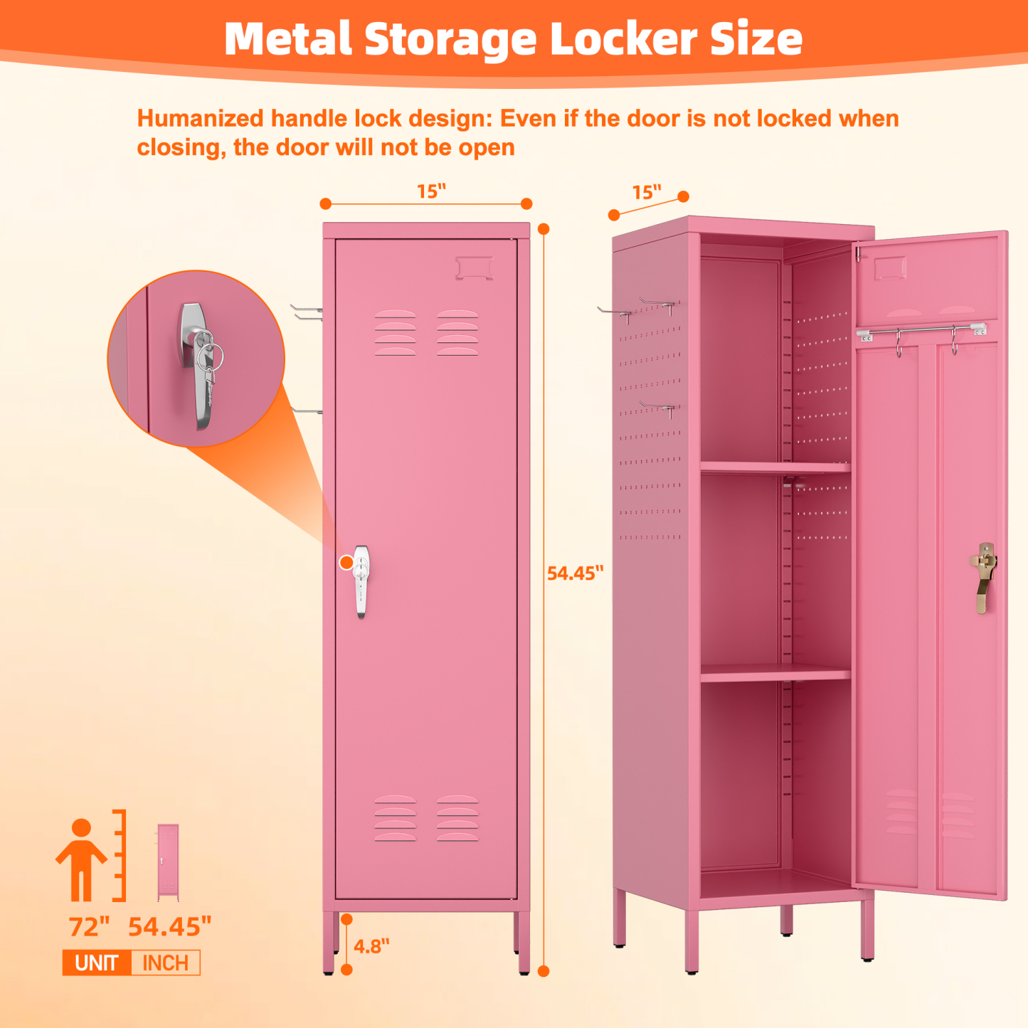 Metal Storage Locker with Pegboard,Pink