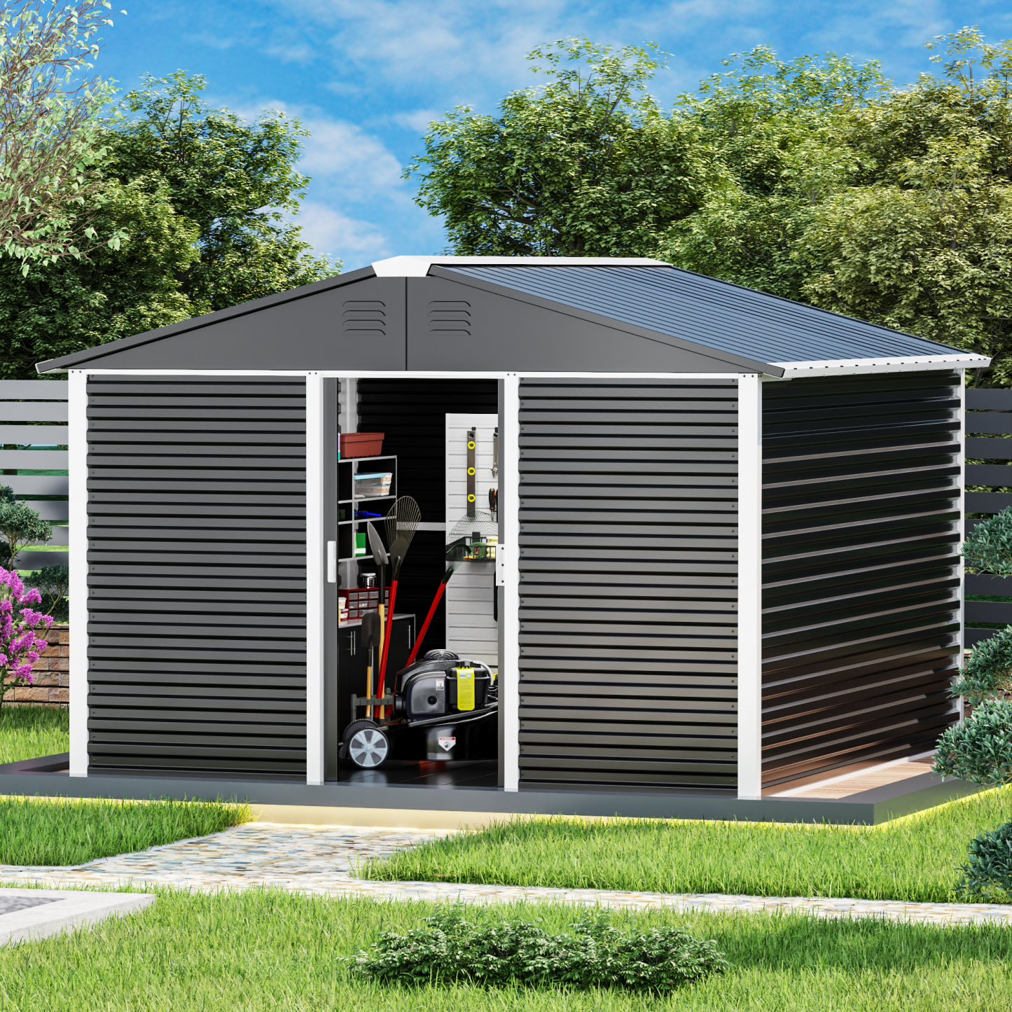 Large-sized Outdoor Metal Shed  10 ft. W x 10 ft. D,Black