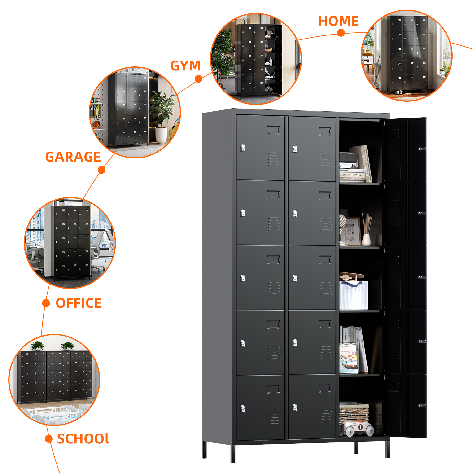 Aobabo 15 Doors Metal Storage Locker for Employees，Black