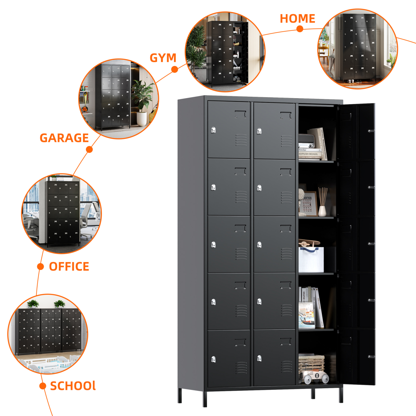 Aobabo 15 Doors Metal Storage Locker for Employees，Black