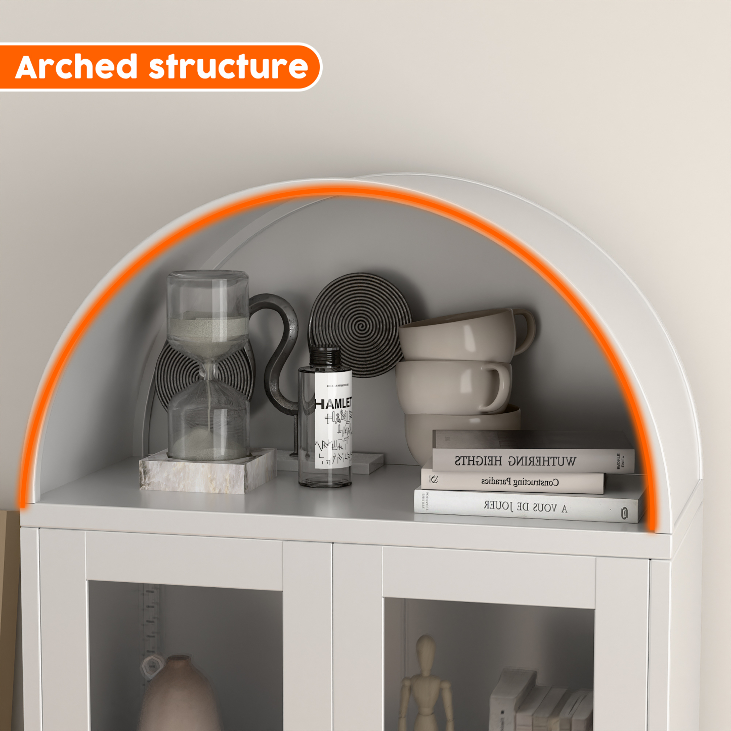 Metal Arched Display Cabinet,Assembly Required (White)