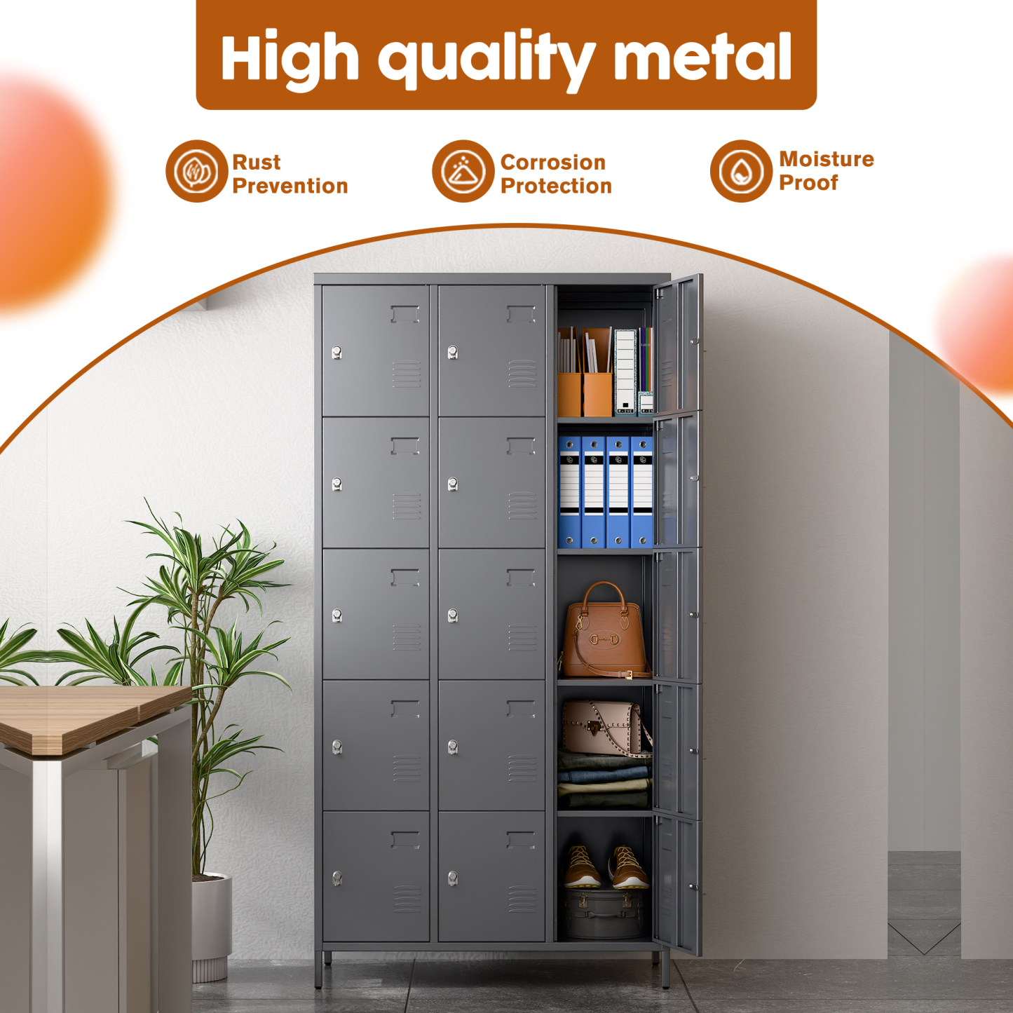 Aobabo 15 Doors Metal Storage Locker for Employees,Dark Grey