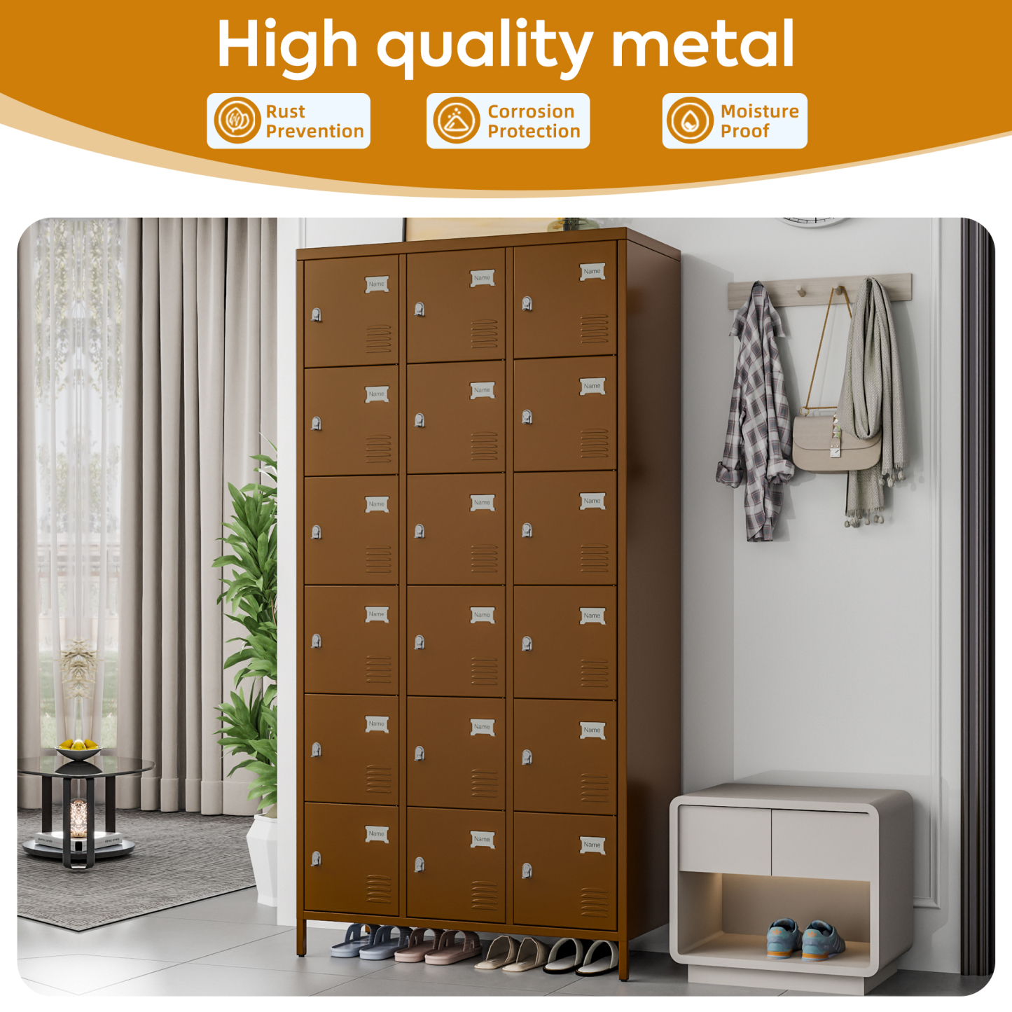 Aobabo metal storage locker(18 doors-coffee)