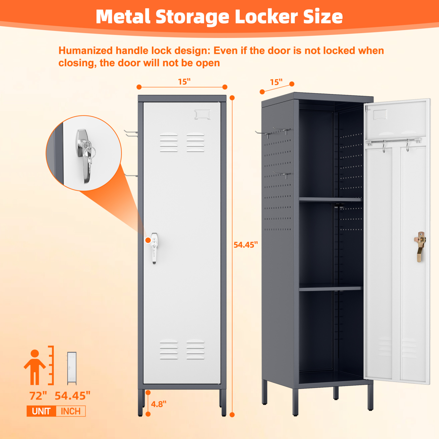 Metal Storage Locker with Pegboard,Grey&White