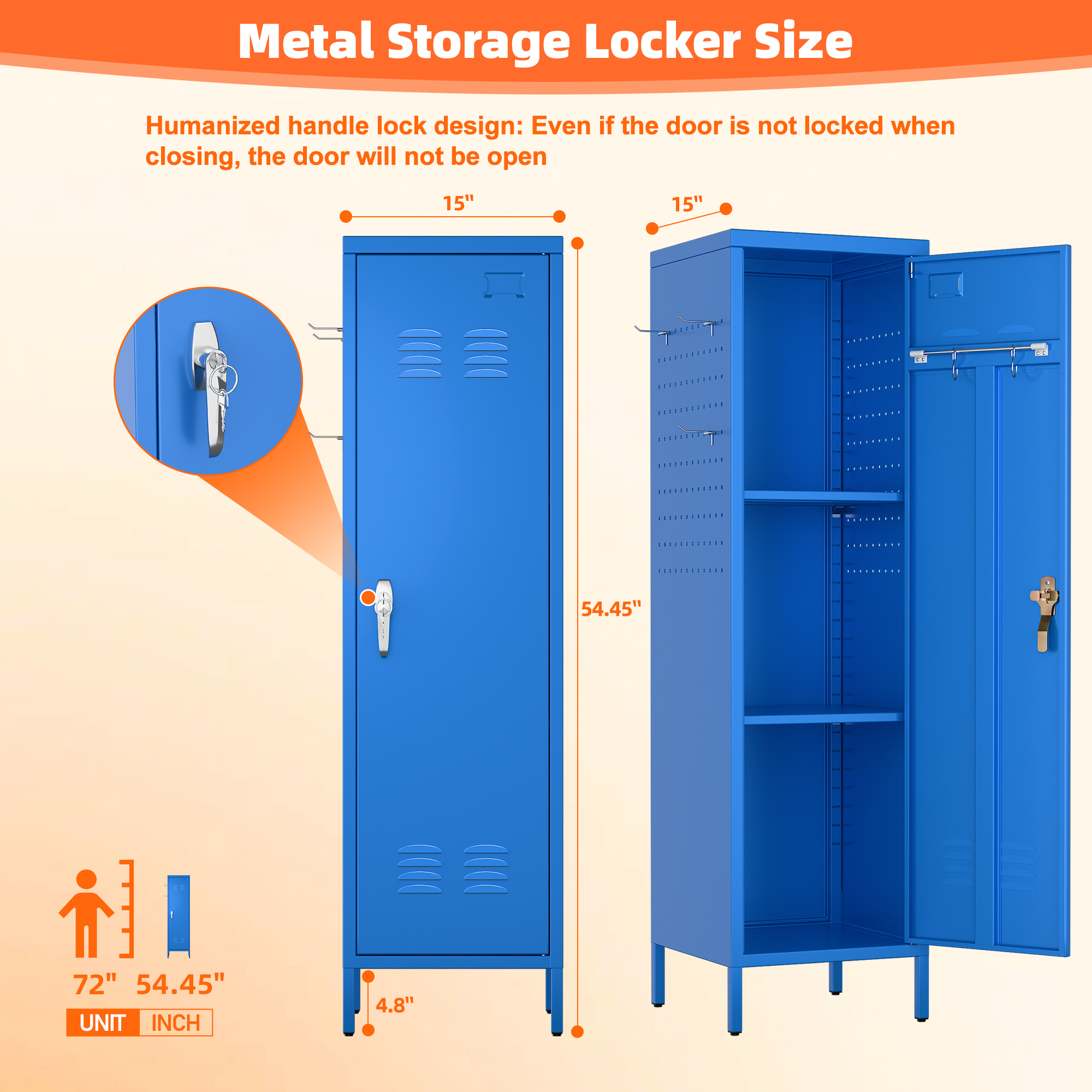 Metal Storage Locker with Pegboard,Blue