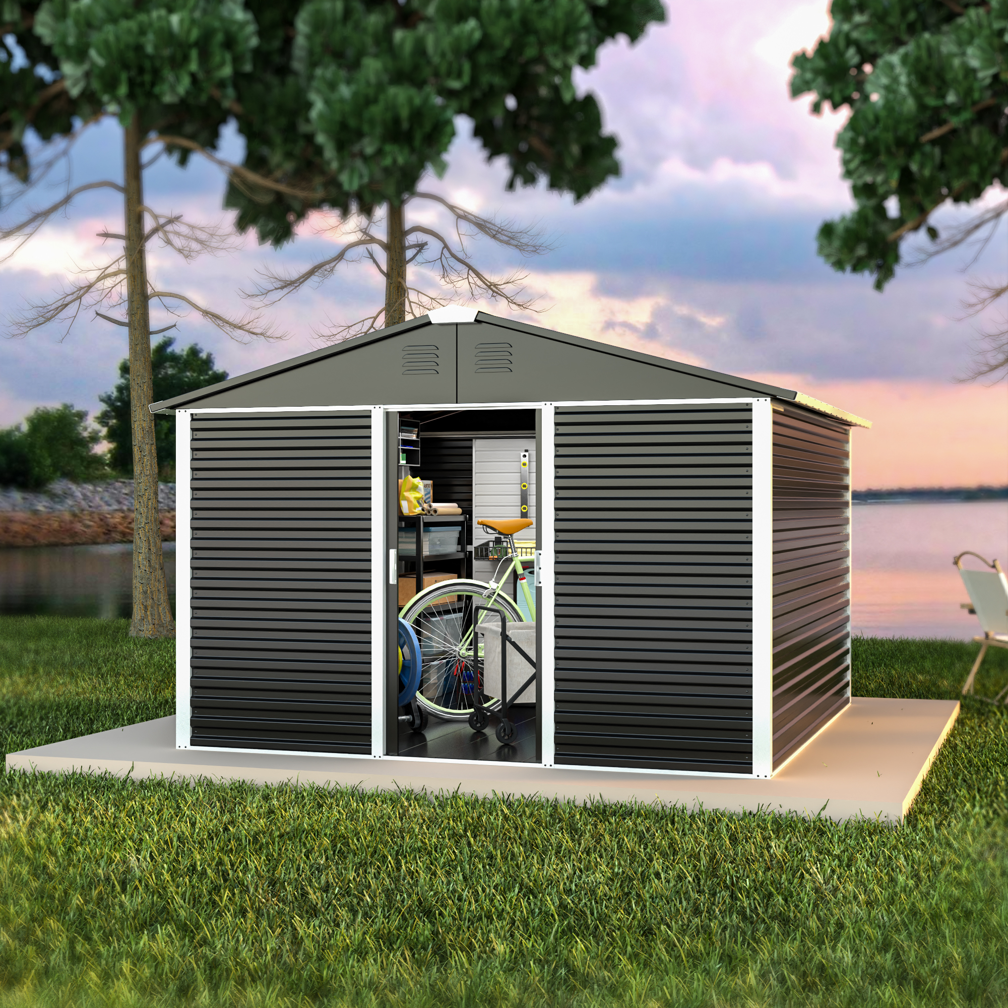 Large-sized Outdoor Metal Shed  10 ft. W x 10 ft. D,Black