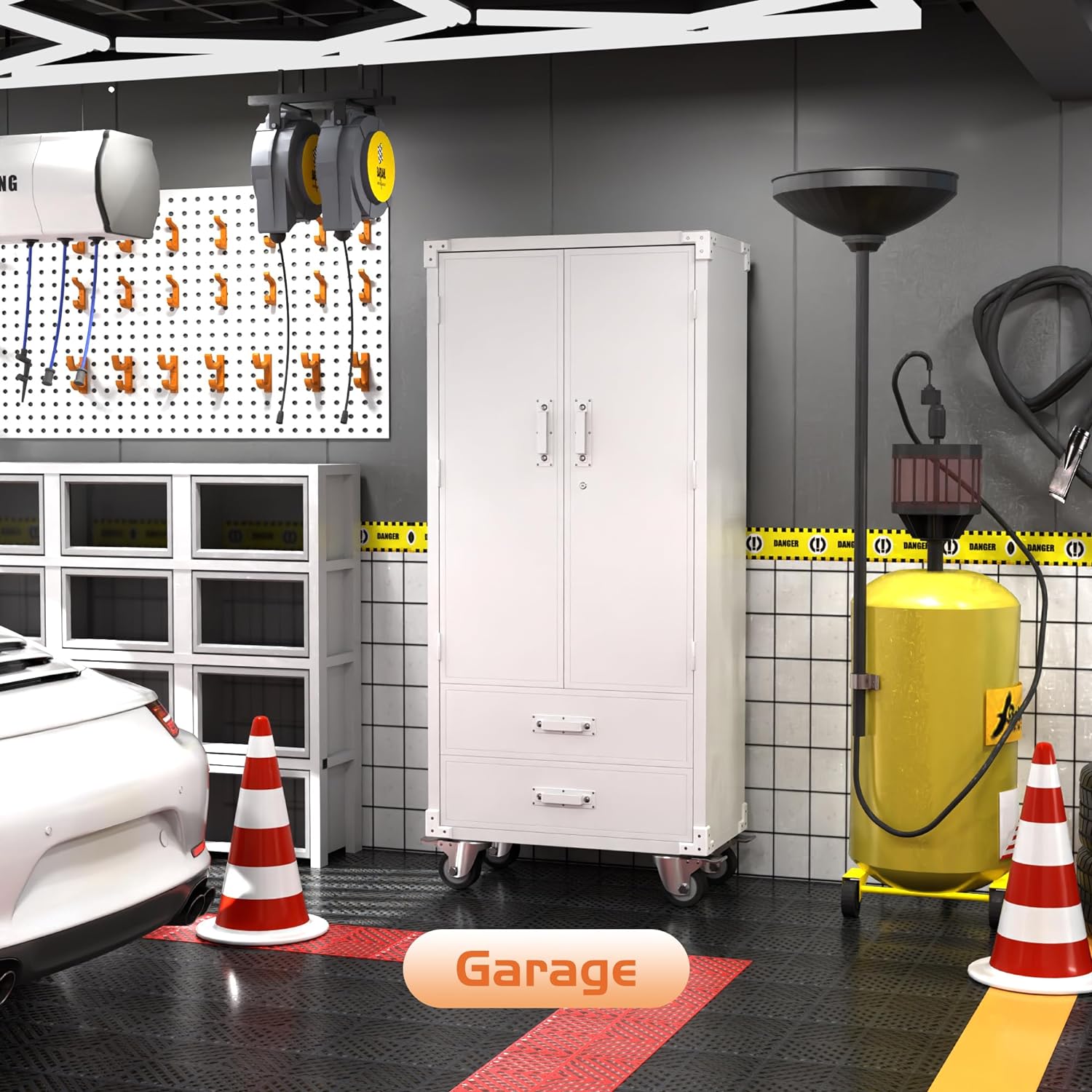 Rolling Storage Cabinet with 2 Doors and 2 Drawers （white）