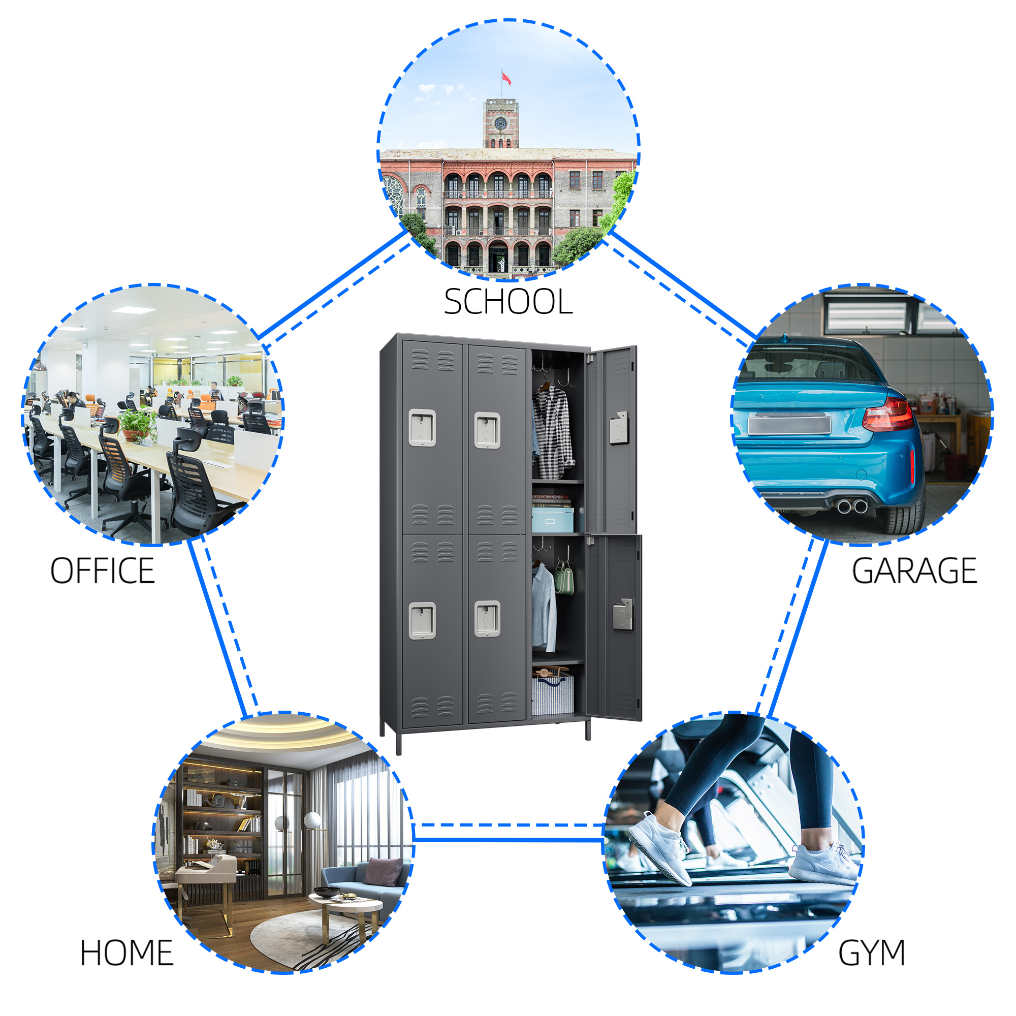 Aobabo Metal Storage Locker (6 Door-Dark Grey)