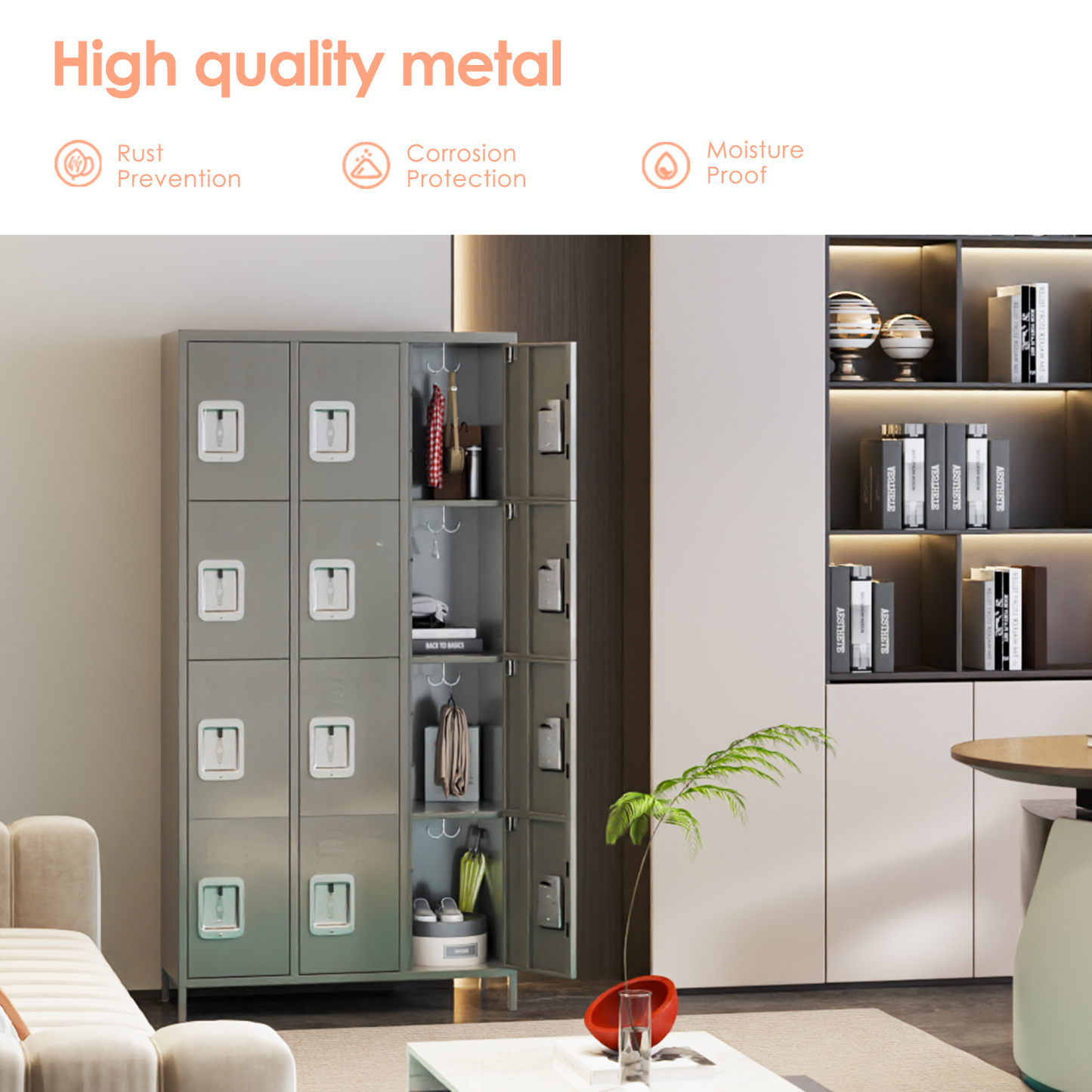 Aobabo 12-Door Light Grey Metal Locker for School Office Gym Bedroom