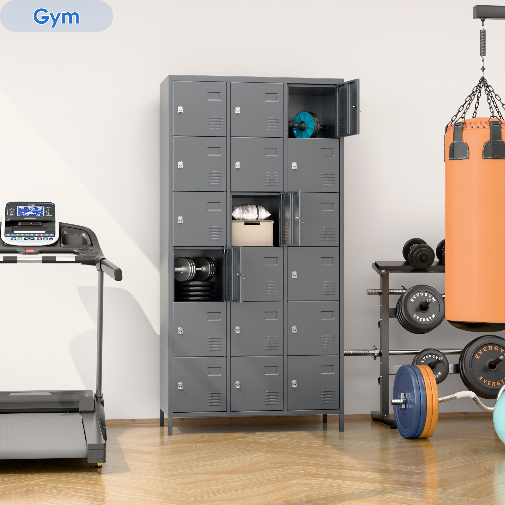 Aobabo metal storage locker(18 doors-dark grey)