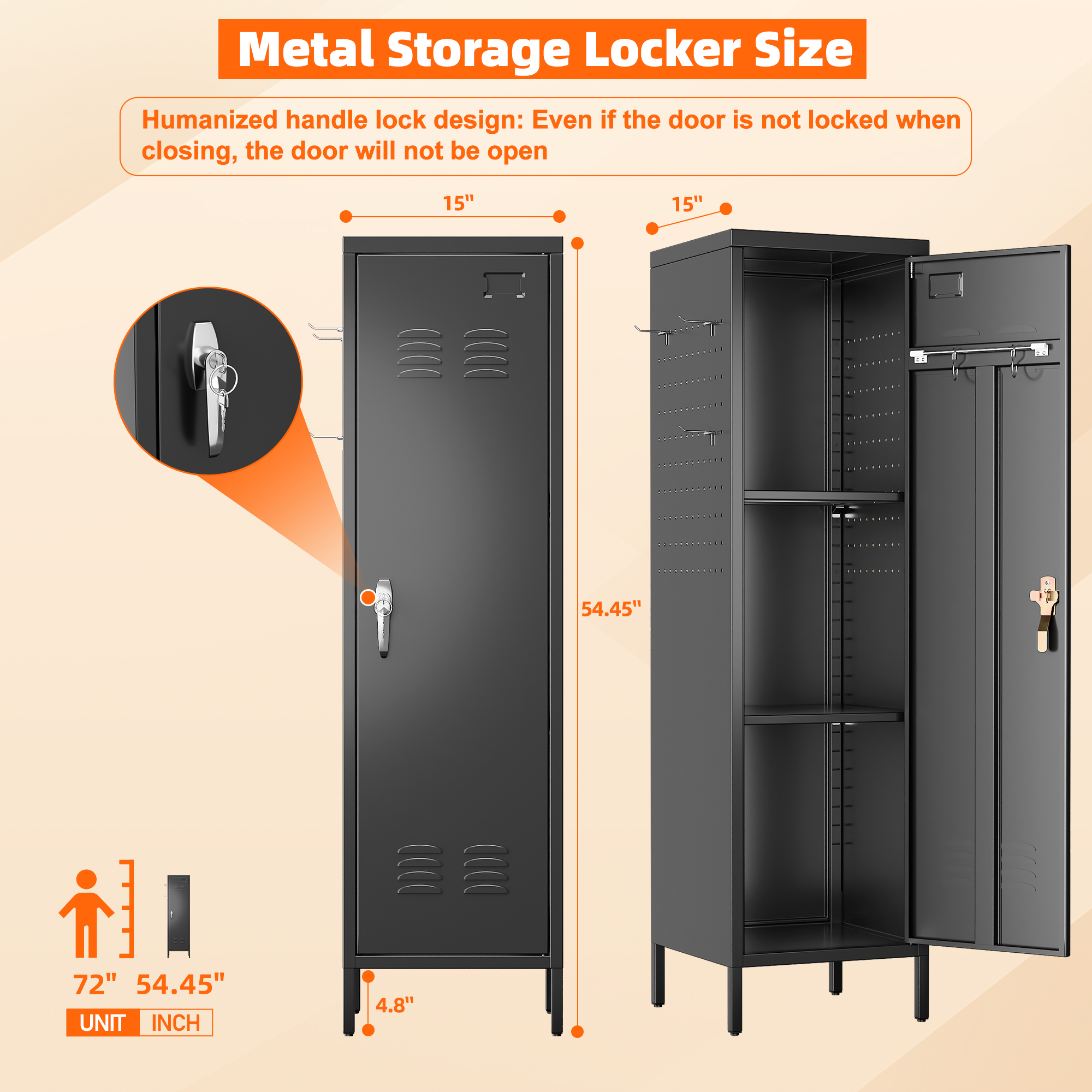 Metal Storage Locker with Pegboard,Black