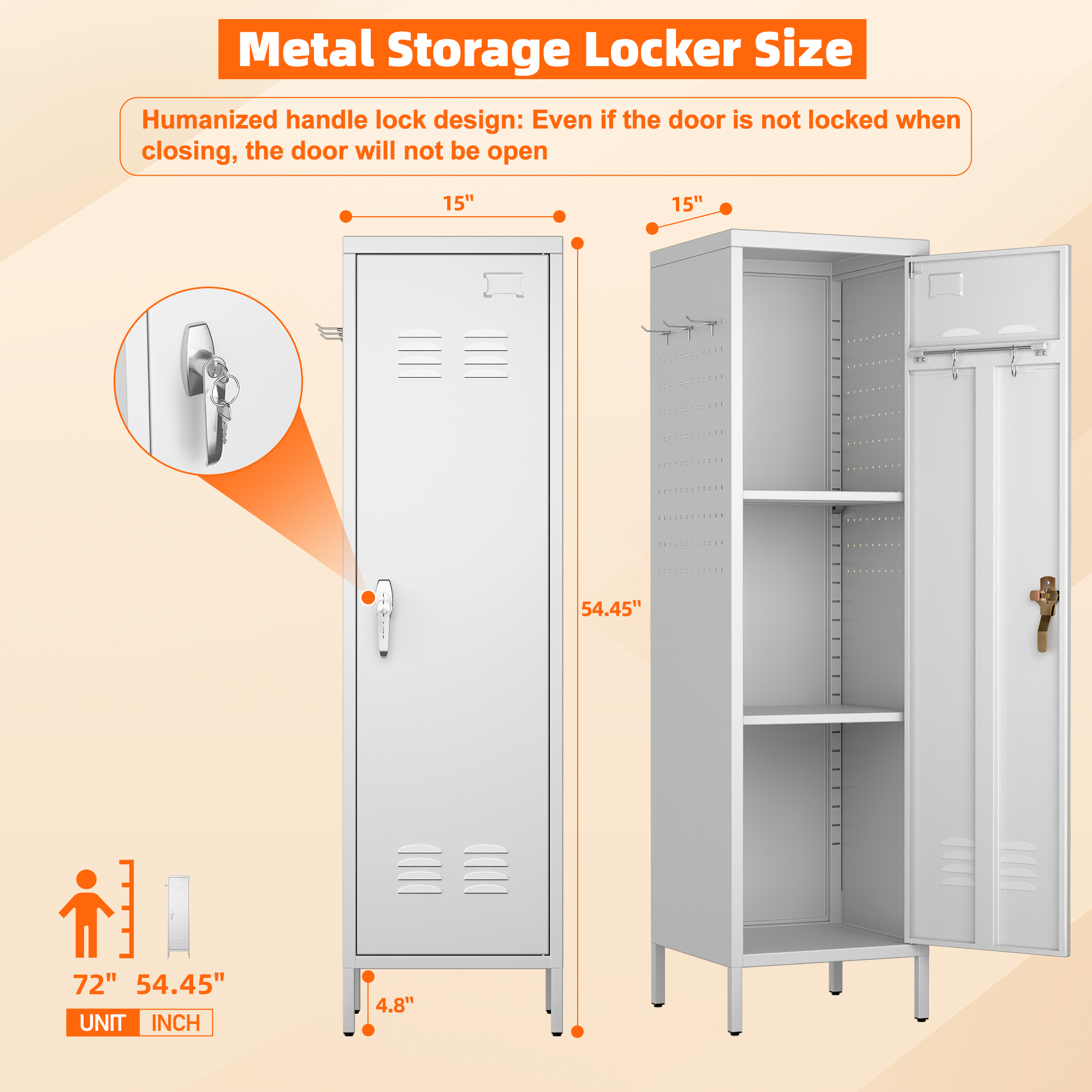 Metal Storage Locker with Pegboard,White