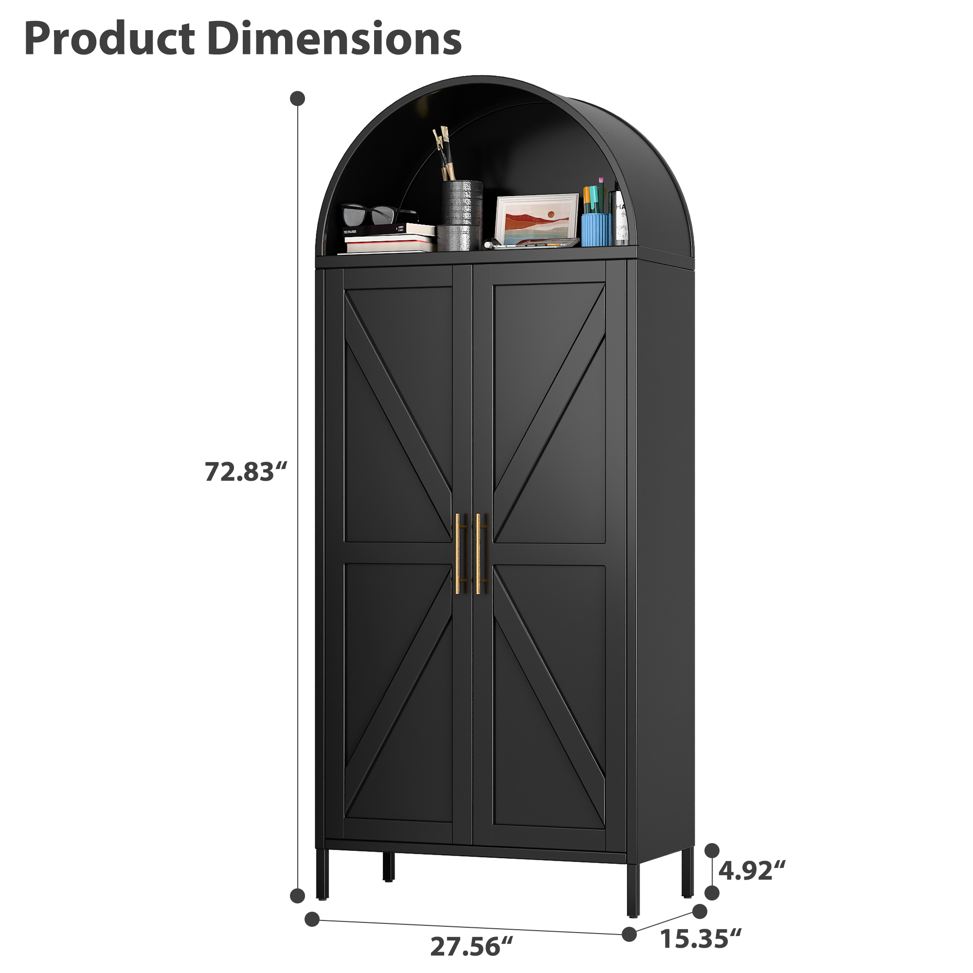 72.8"H Metal Arched Cabinet with 1 Drawer,Assembly Required,Black