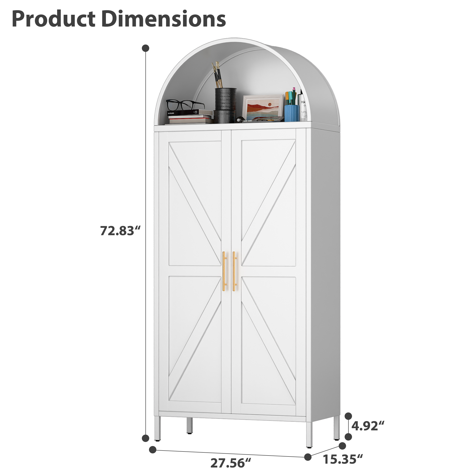 72.8"H Metal Arched Cabinet with 1 Drawer,Assembly Required,White