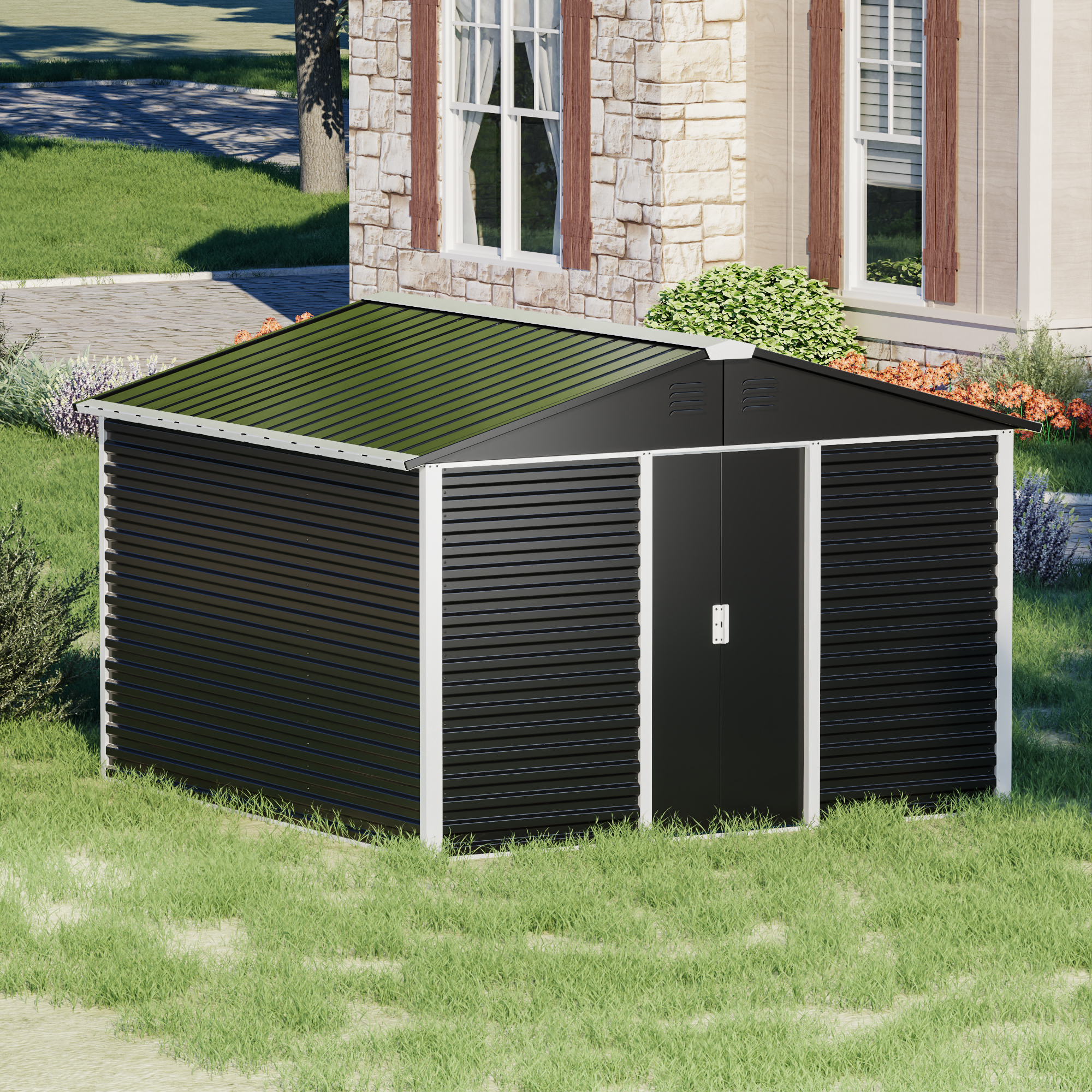 Large-sized Outdoor Metal Shed  10 ft. W x 10 ft. D,Black