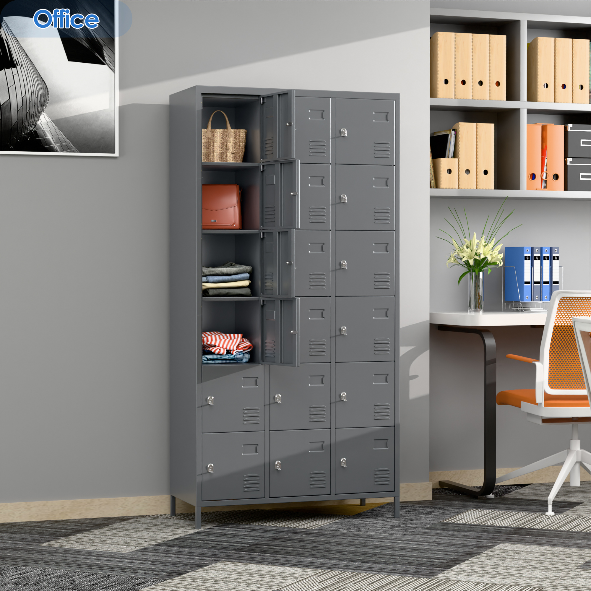 Aobabo metal storage locker(18 doors-dark grey)