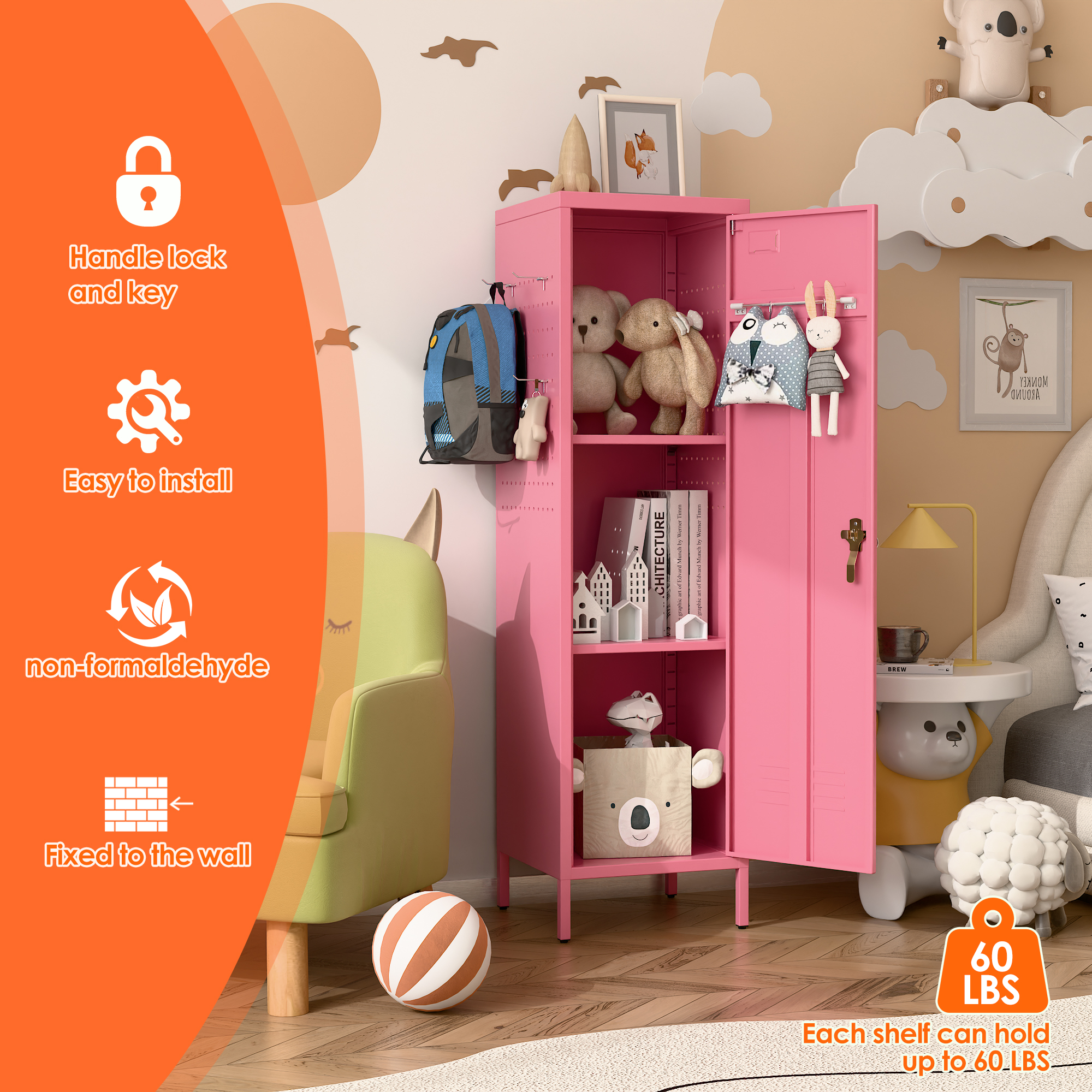 Metal Storage Locker with Pegboard,Pink