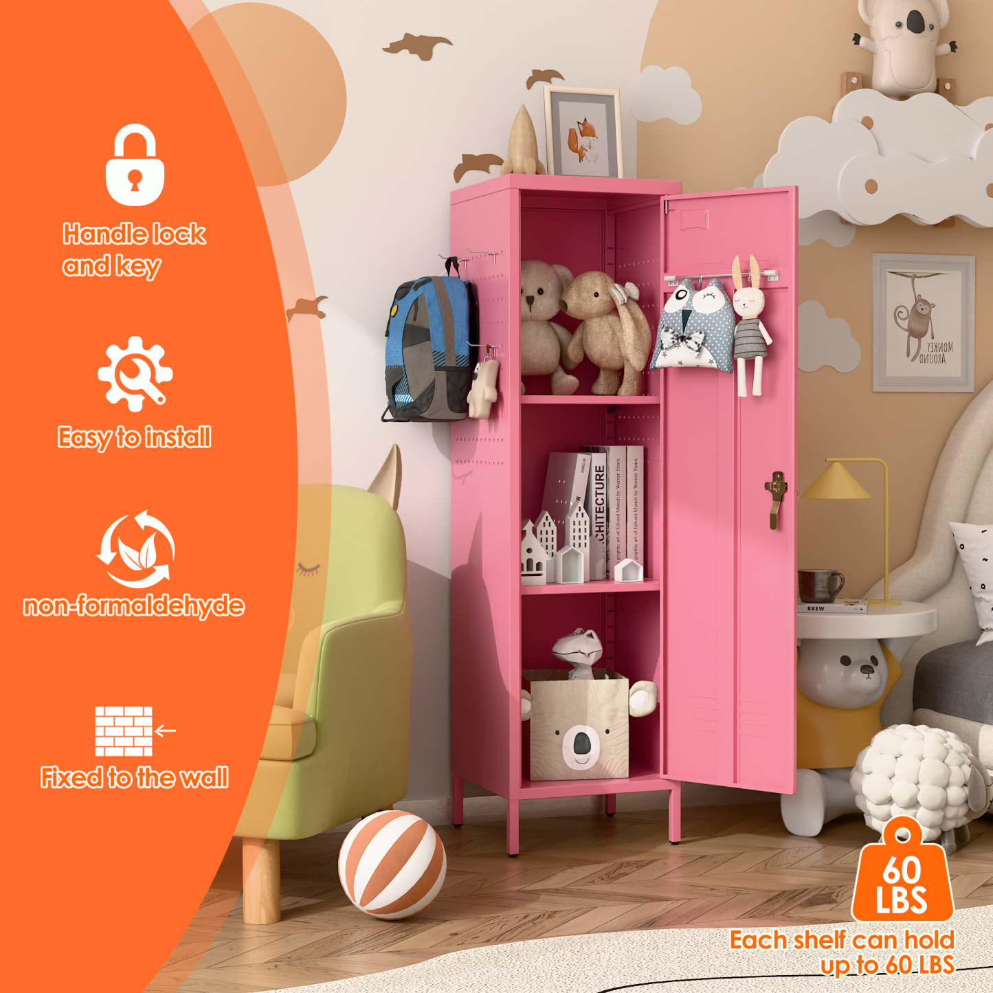 Metal Storage Locker with Pegboard,Pink