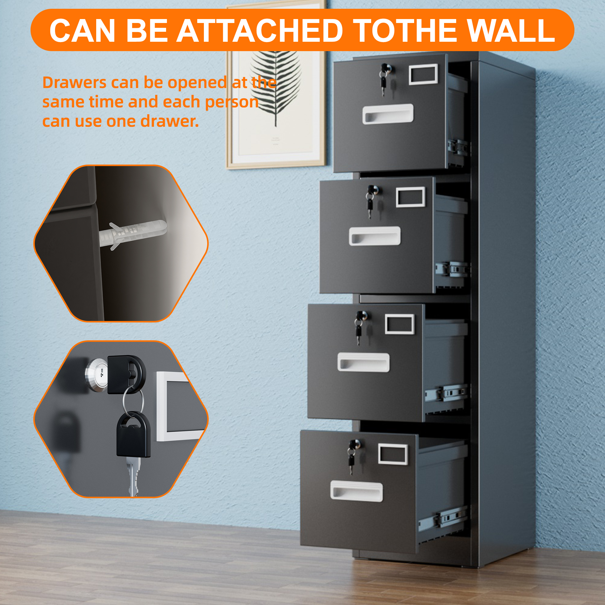 Vertical File Cabinet with 4 Drawers,Assembly Required,Black