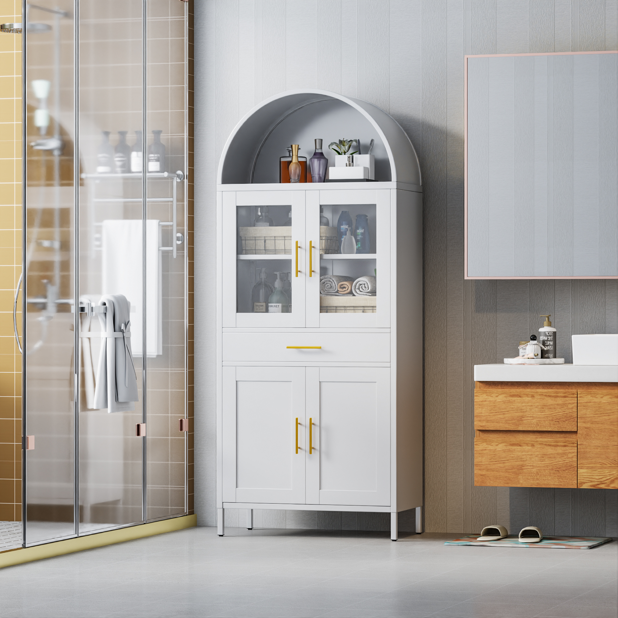 Aobabo 73'' H Metal Arched Storage Display Cabinet with Drawer,  