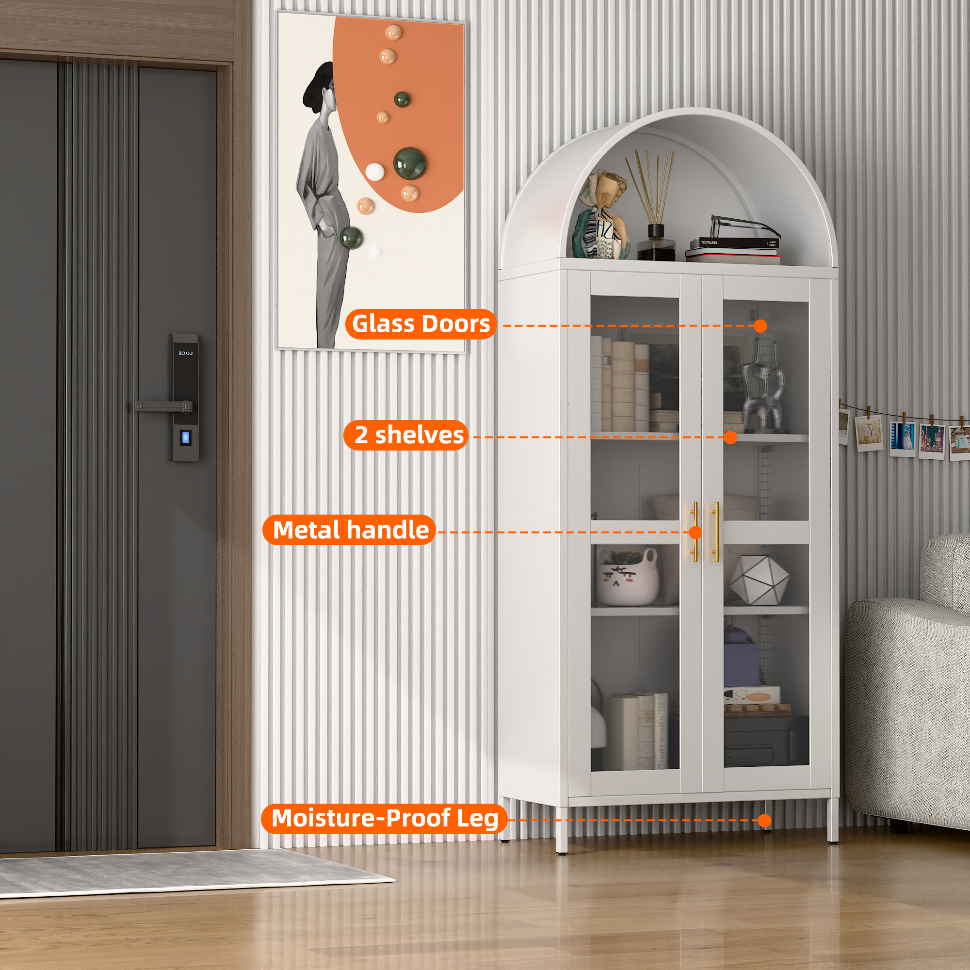 Metal Arched Display Cabinet,Assembly Required (White)