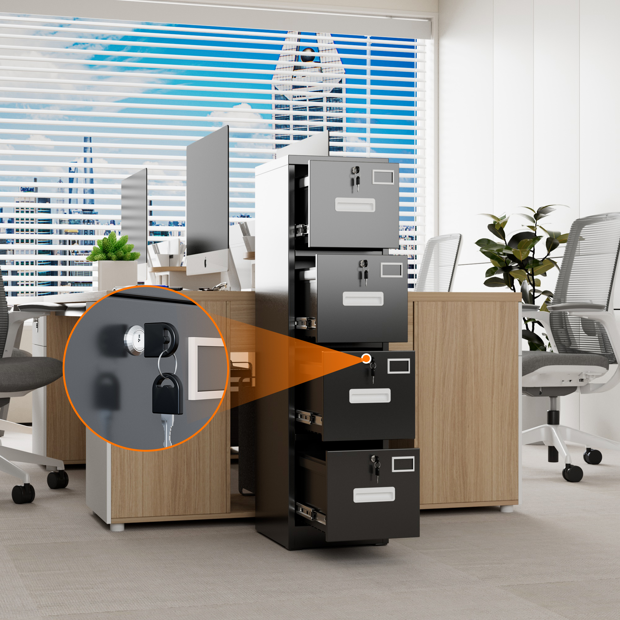 Vertical File Cabinet with 4 Drawers,Assembly Required,Black