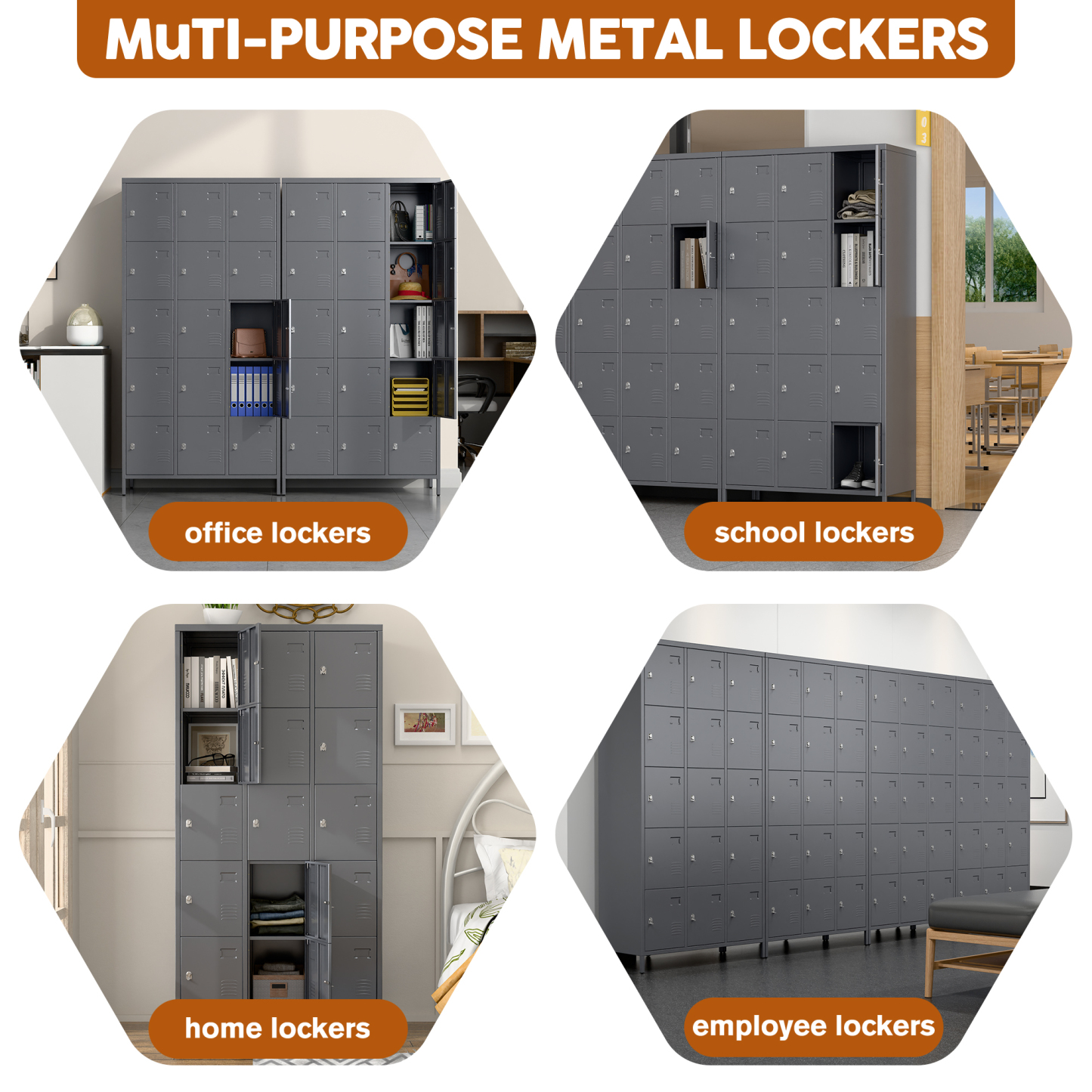 Aobabo 15 Doors Metal Storage Locker for Employees,Dark Grey