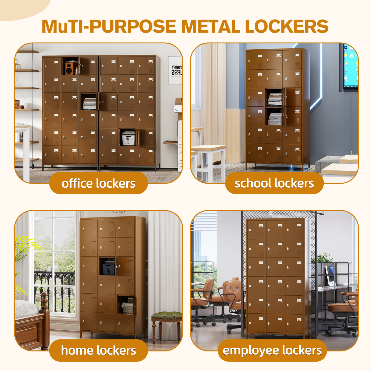 Aobabo metal storage locker(18 doors-coffee)