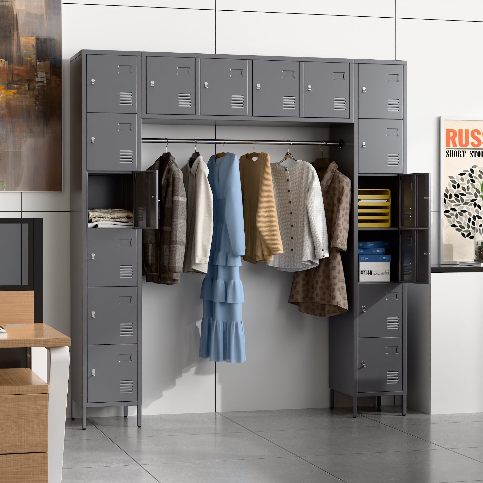 2025 Upgrade 78" H Metal Storage Lockers with 16 Doors，Assembly Required-Dark Grey