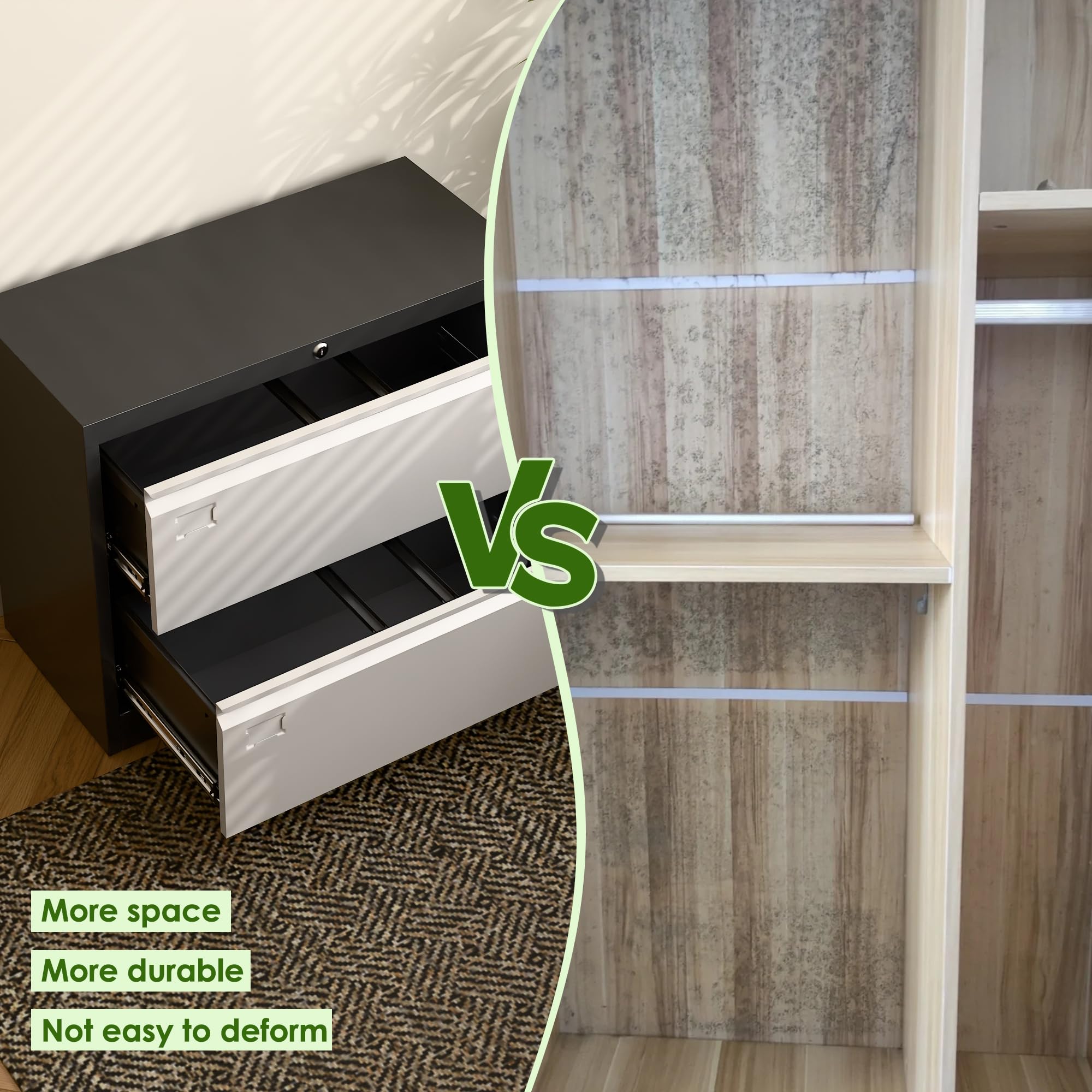 Aobabo Metal 2 Drawer Lateral File Cabinet with Lock,Black, Assembly Required