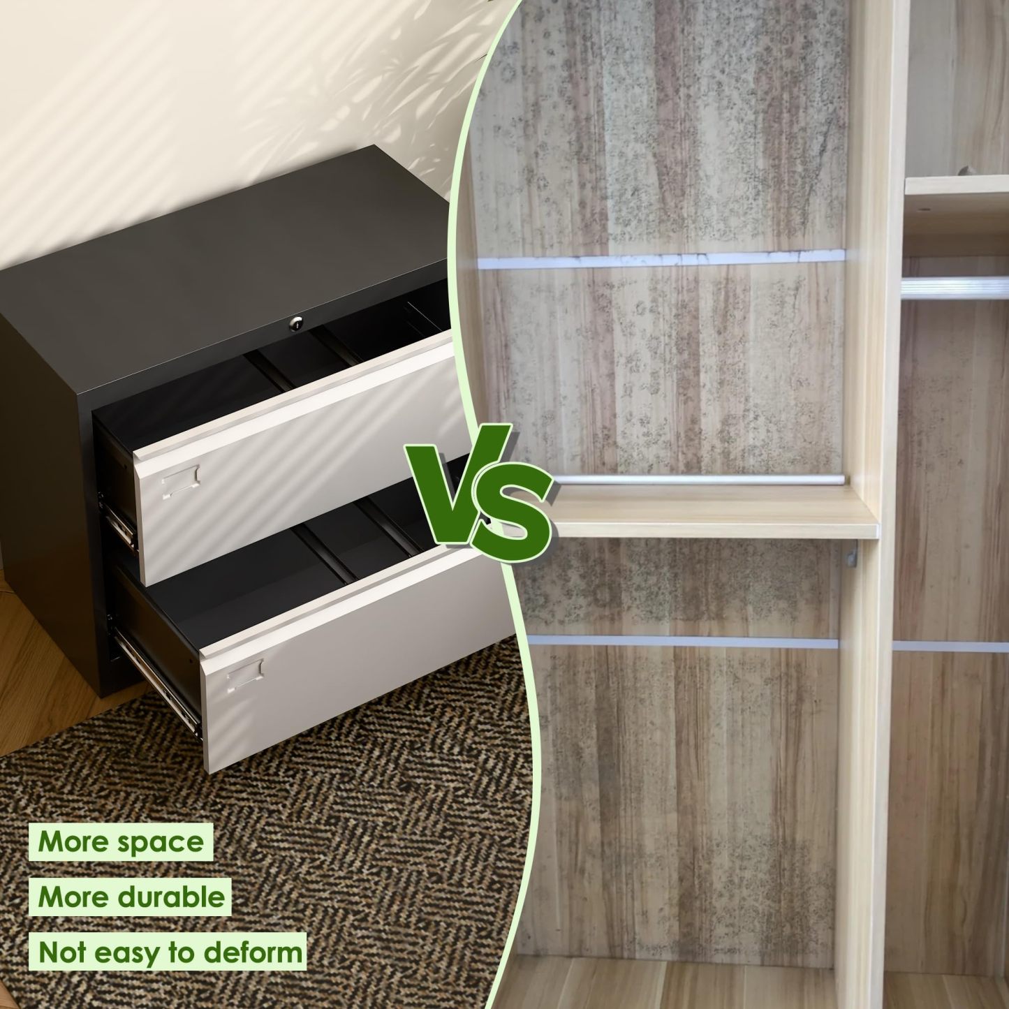 Aobabo Metal 2 Drawer Lateral File Cabinet with Lock,Black, Assembly Required