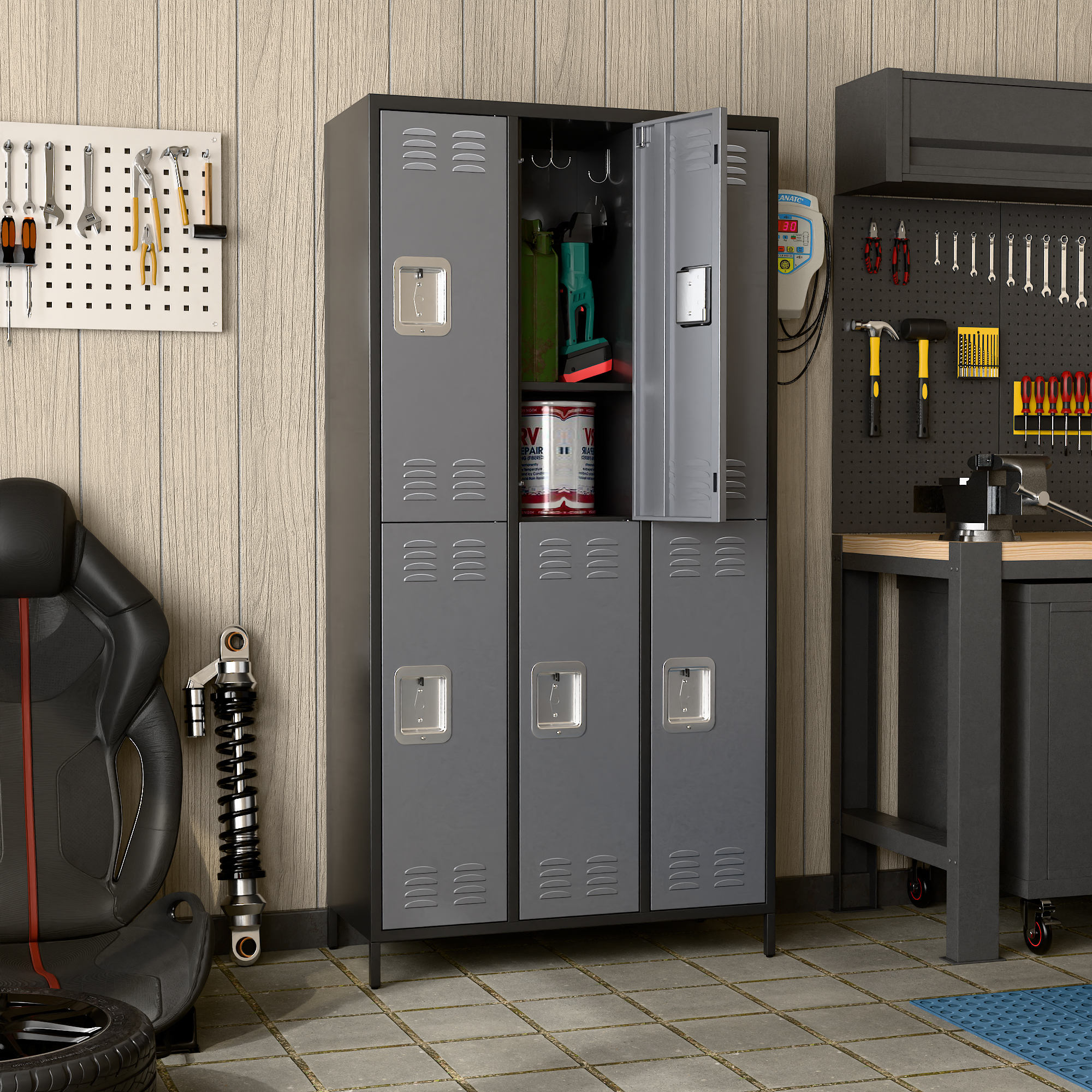 Aobabo Metal Storage Locker (6 Door-Black&Grey)