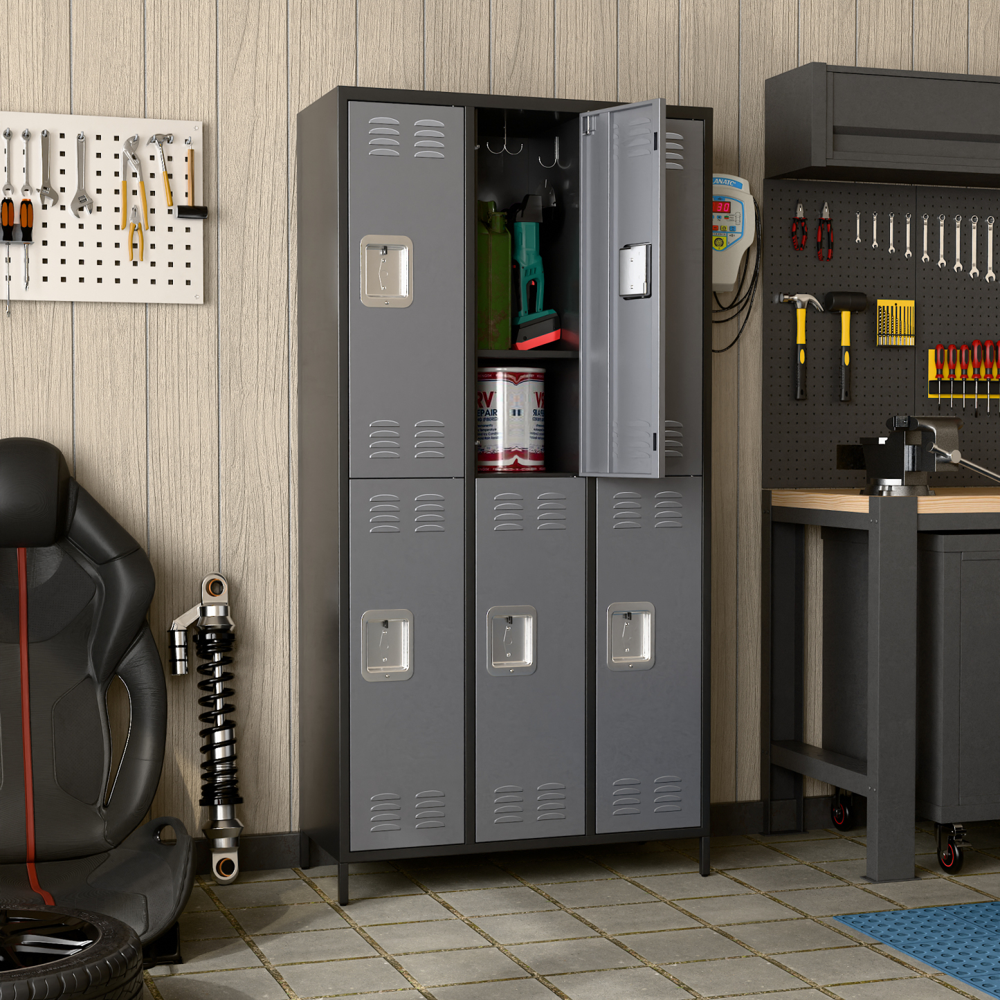 Aobabo Metal Storage Locker (6 Door-Black&Grey)