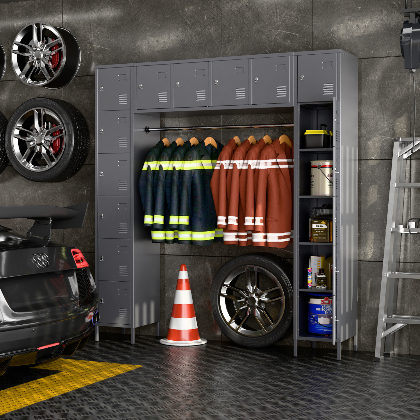 2025 Upgrade 78" H Metal Storage Lockers with 16 Doors，Assembly Required-Dark Grey