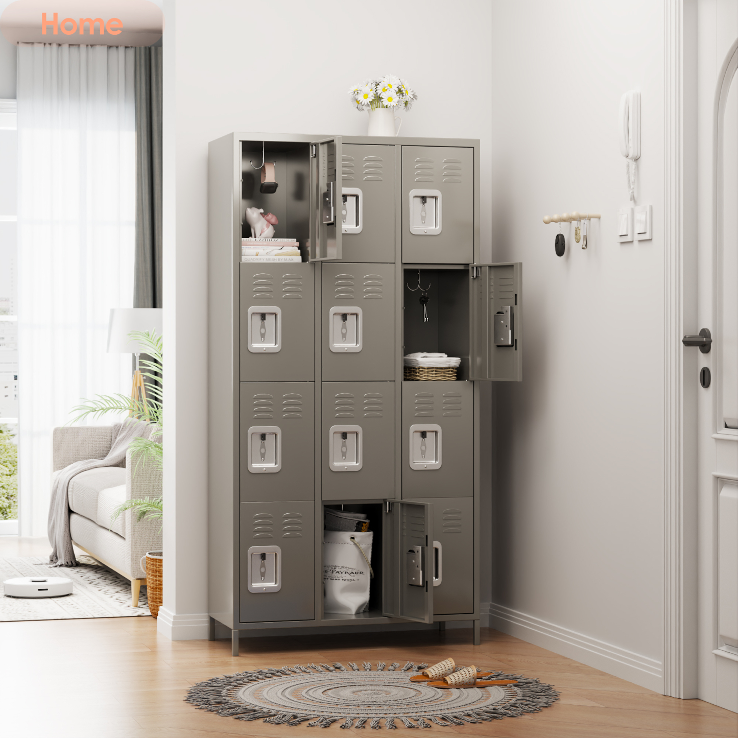 Aobabo 12-Door Light Grey Metal Locker for School Office Gym Bedroom